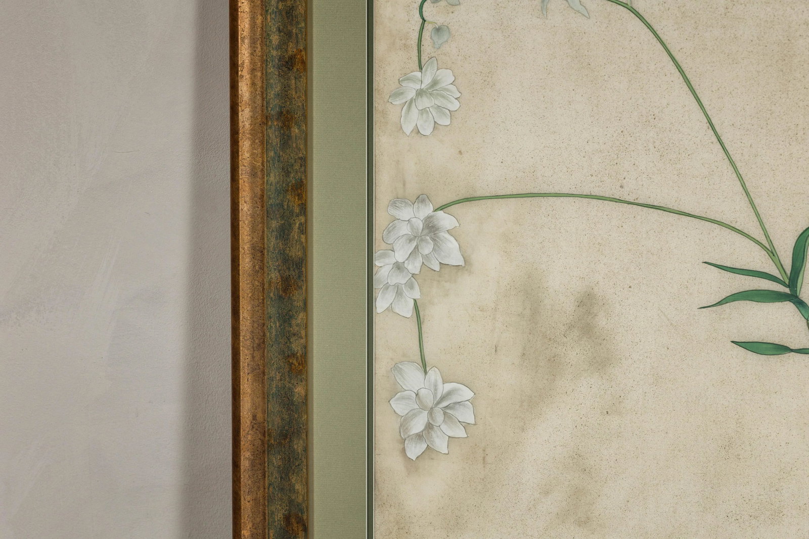 Midcentury Japanese Minimalist Botanical Print in Custom Gold Frame under Glass - 7