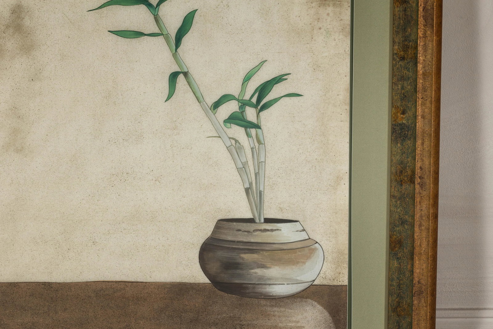 Midcentury Japanese Minimalist Botanical Print in Custom Gold Frame under Glass - 8