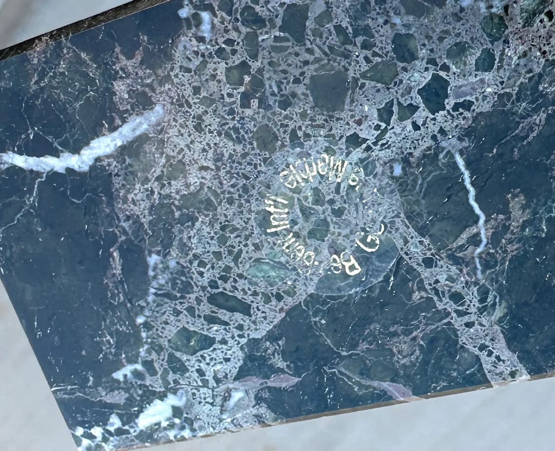 Vintage Set of Green Marble Bookends W/Brass Anchor Motif - 7