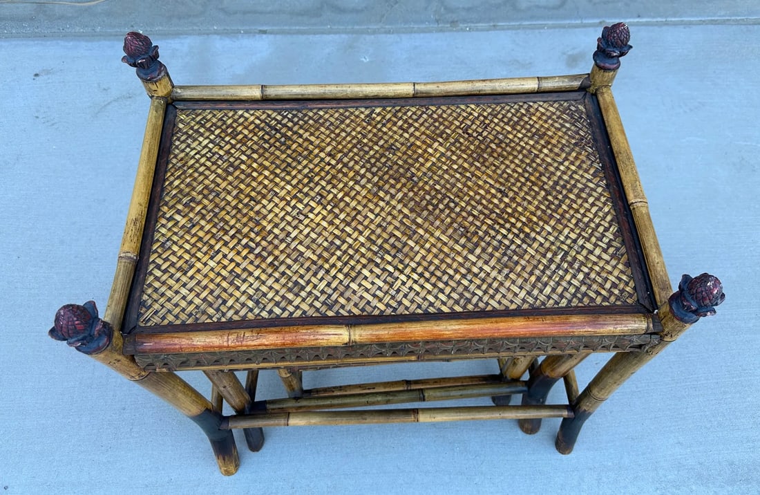Vintage Bamboo & Woven Rattan Nesting Tables - 7