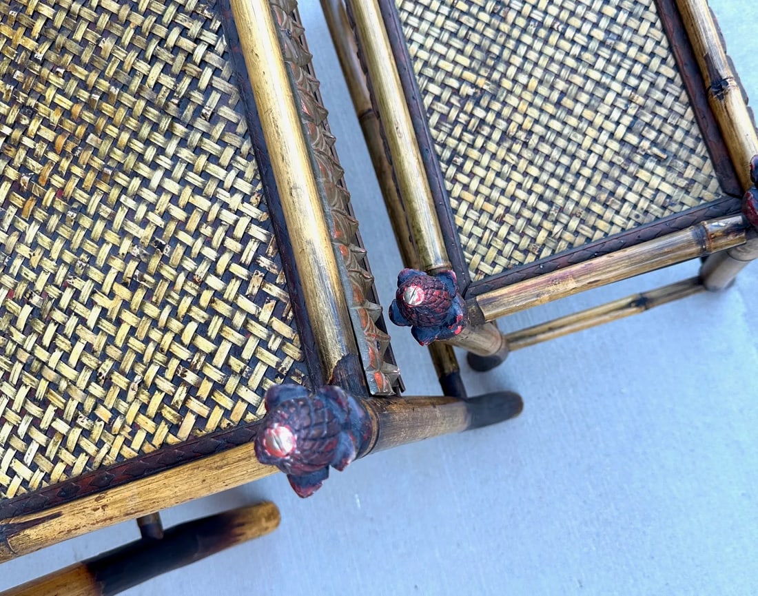 Vintage Bamboo & Woven Rattan Nesting Tables - 9