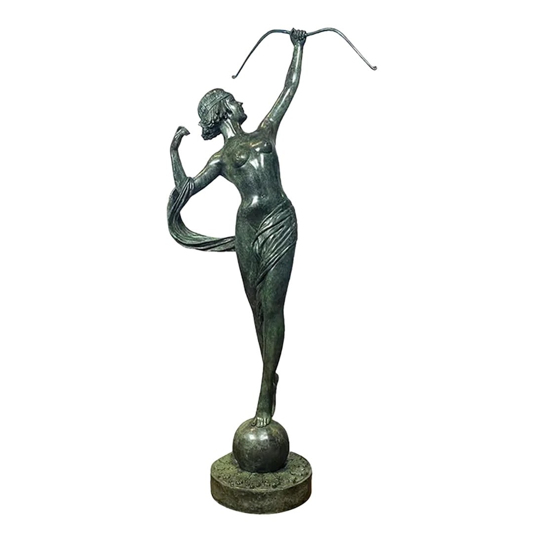 Greco-Roman Bronze Statue of Goddess Diana the Hunter: Known as Diana in Roman religion and Artemis in Greek mythology, this decorative bronze statue honors the Goddess of the Hunt, the Moon, and protector of domestic animals. Celebrated for her grace