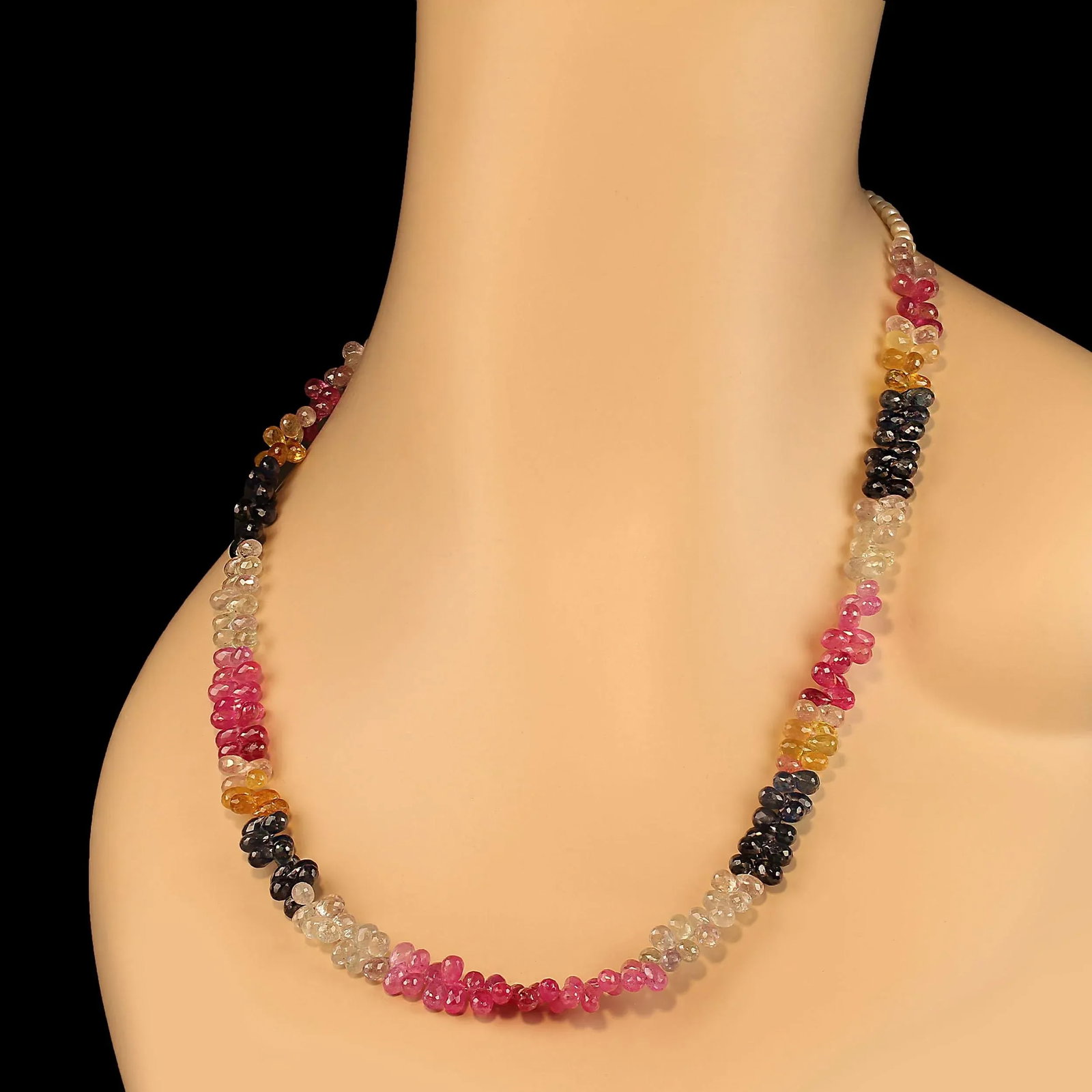 Multi Color Faceted Briolette Sapphire Necklace With Pearls - 3