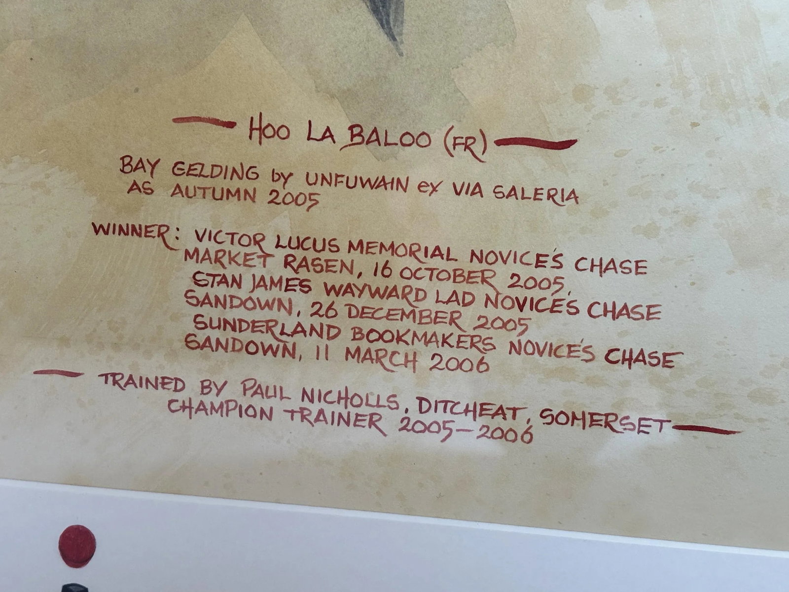 2000s "Hoo La Baloo" Vintage French Equestrian Watercolor Horse Painting by Martin Alford - 5