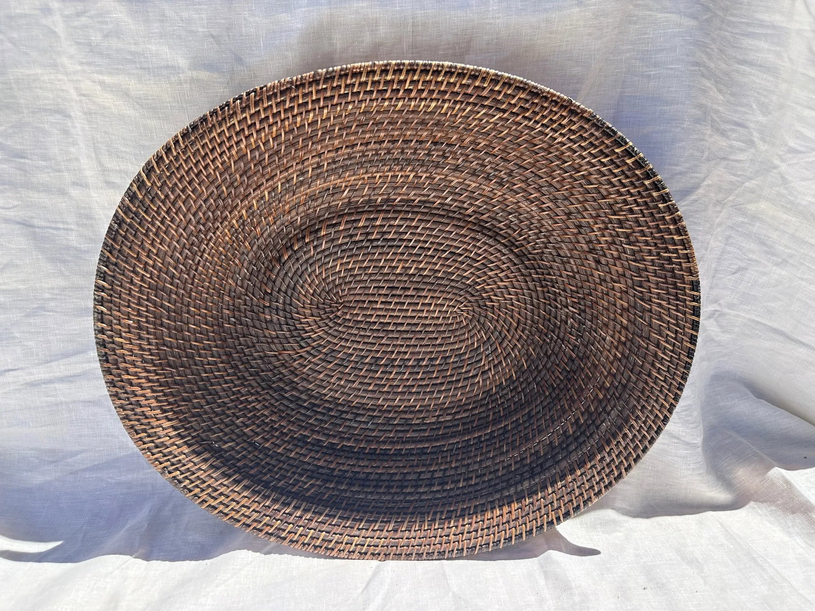 Brown Woven Rattan Oval Decorative Bowl - 2