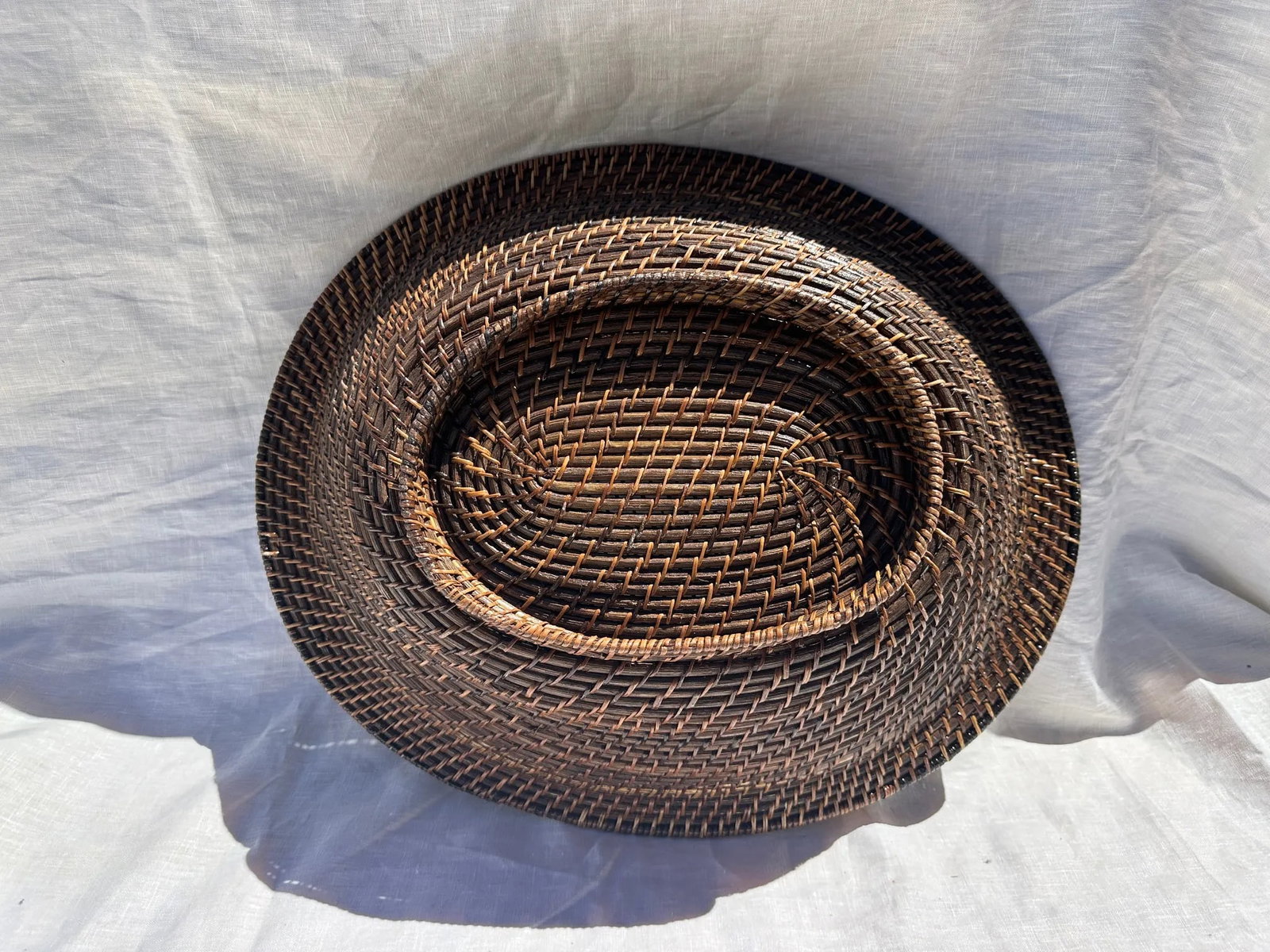 Brown Woven Rattan Oval Decorative Bowl - 3