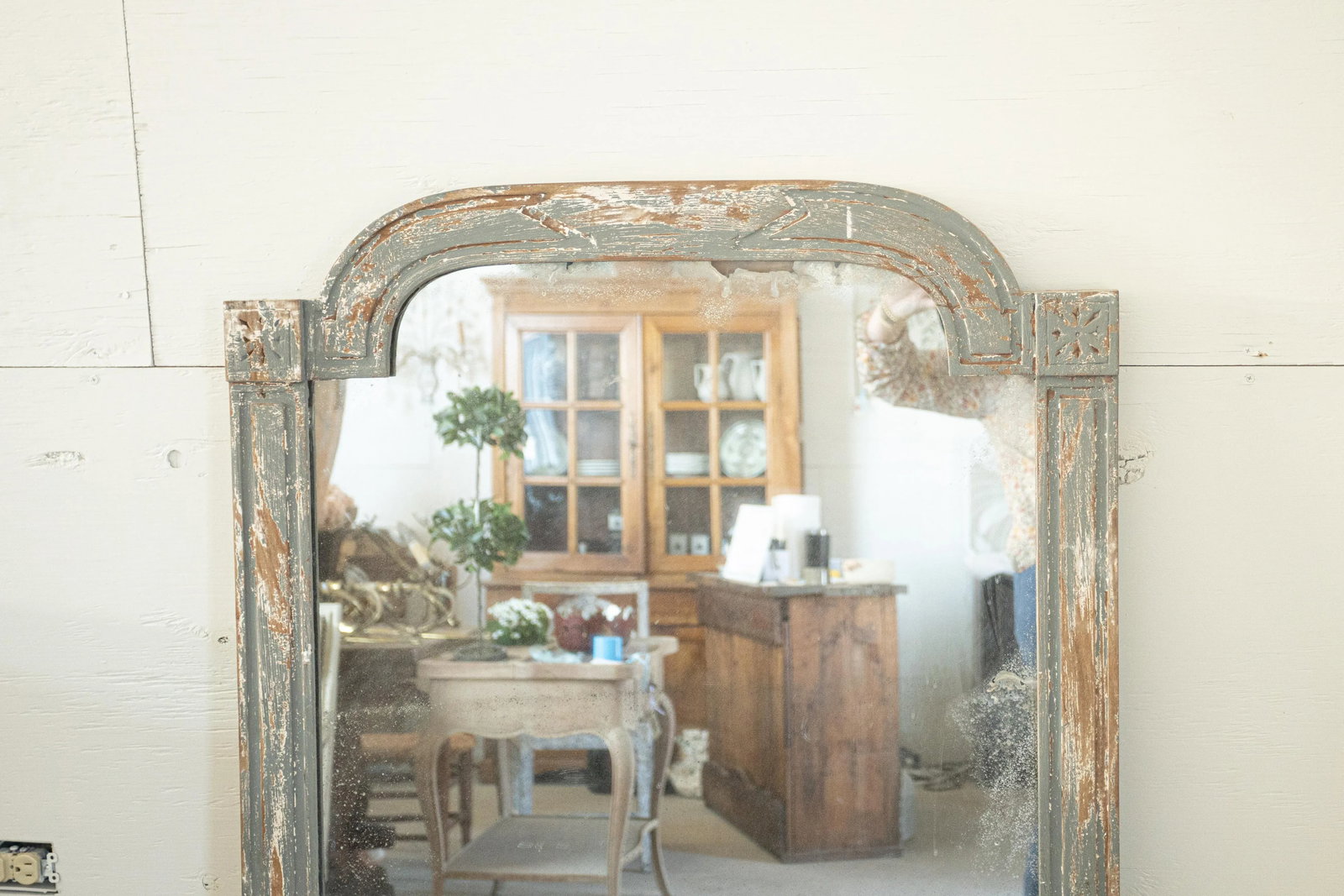 19th Century Louis XVI Style Blue Grey Carved Mirror - 2