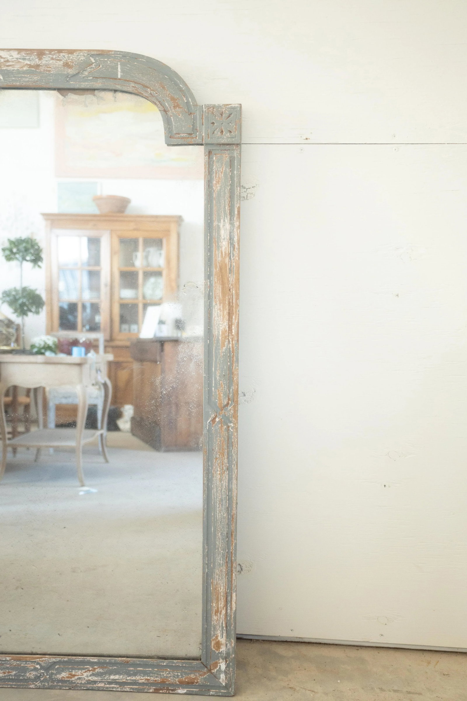 19th Century Louis XVI Style Blue Grey Carved Mirror - 3