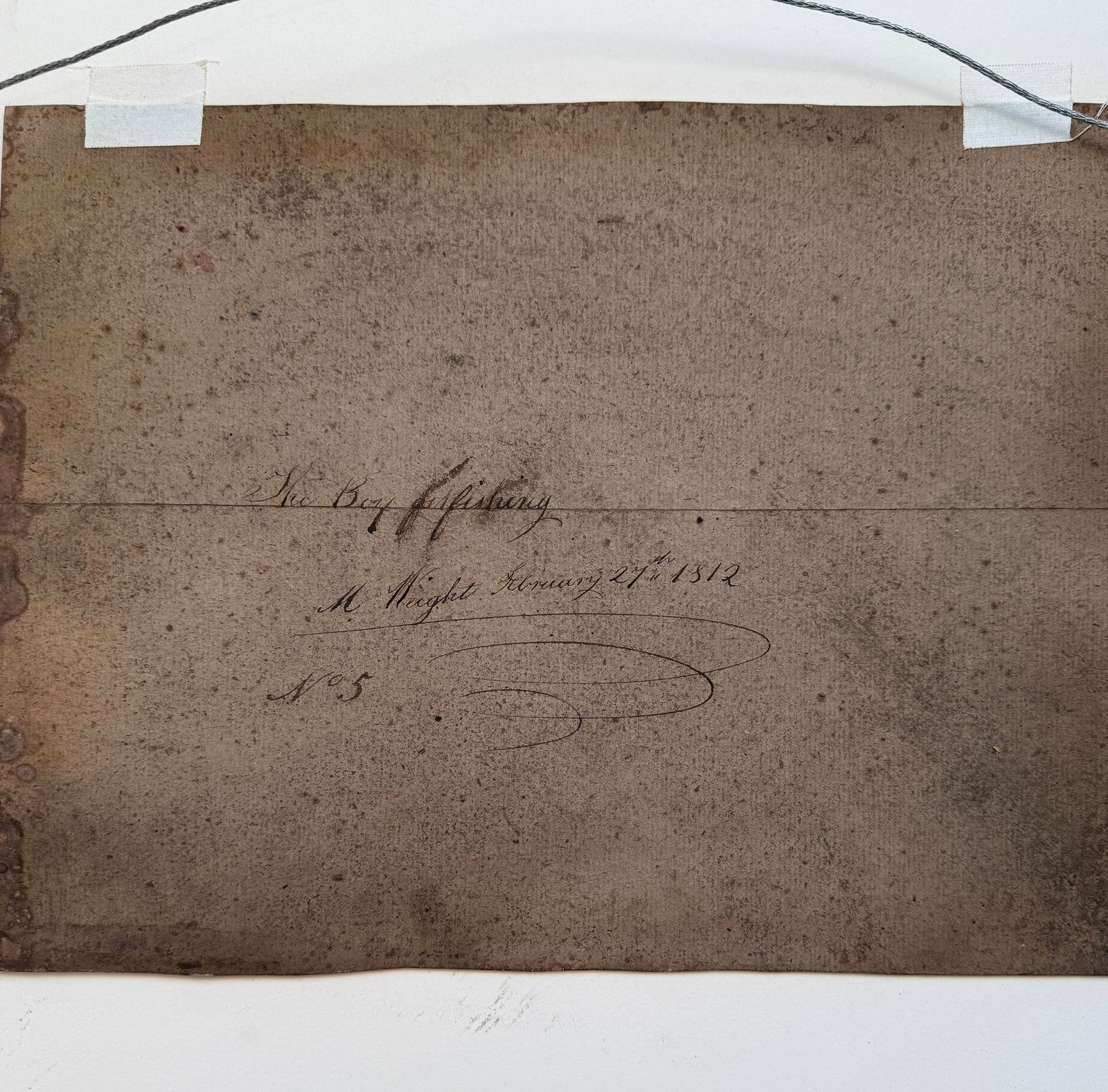 Antique English Hand Colored Print Boy Fishing, Framed - 3