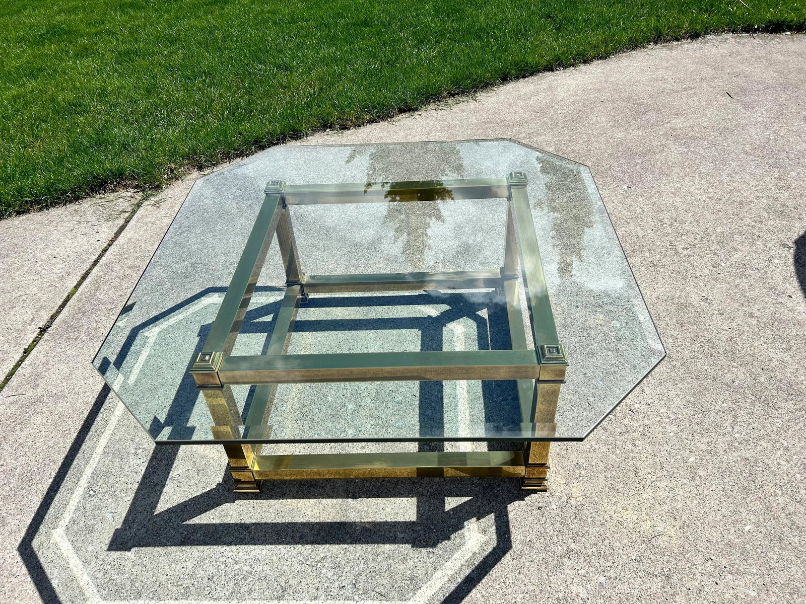 Mid-Century Mastercraft Brass & Glass Coffee Table – Hollywood Regency With Beveled Glass Top, - 7