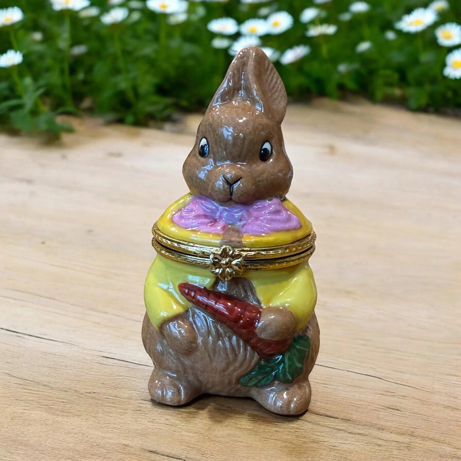 Late 20th Century Limoge Style Easter Bunny Rabbit Jewelry Trinket Box - 11