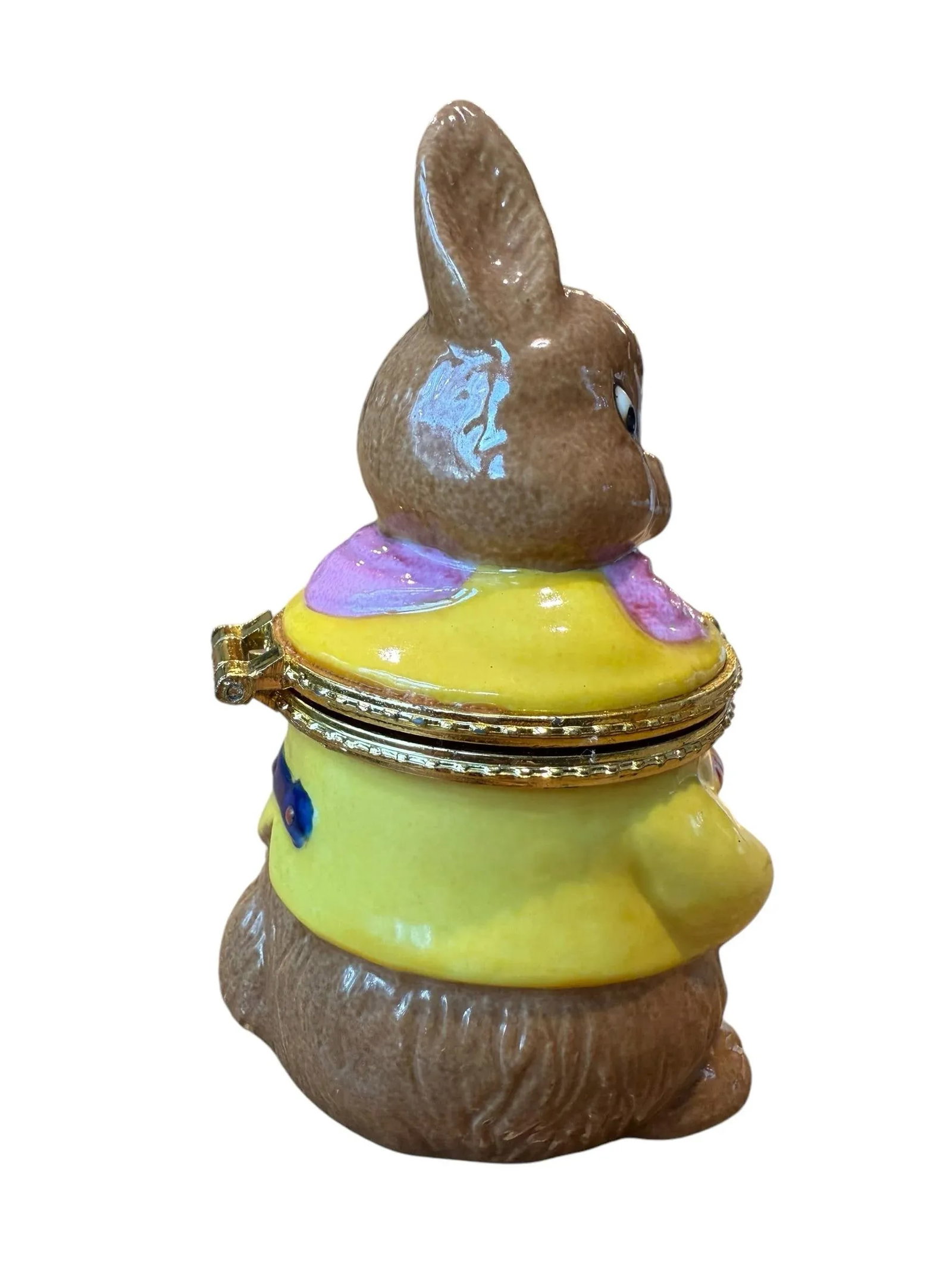 Late 20th Century Limoge Style Easter Bunny Rabbit Jewelry Trinket Box - 4