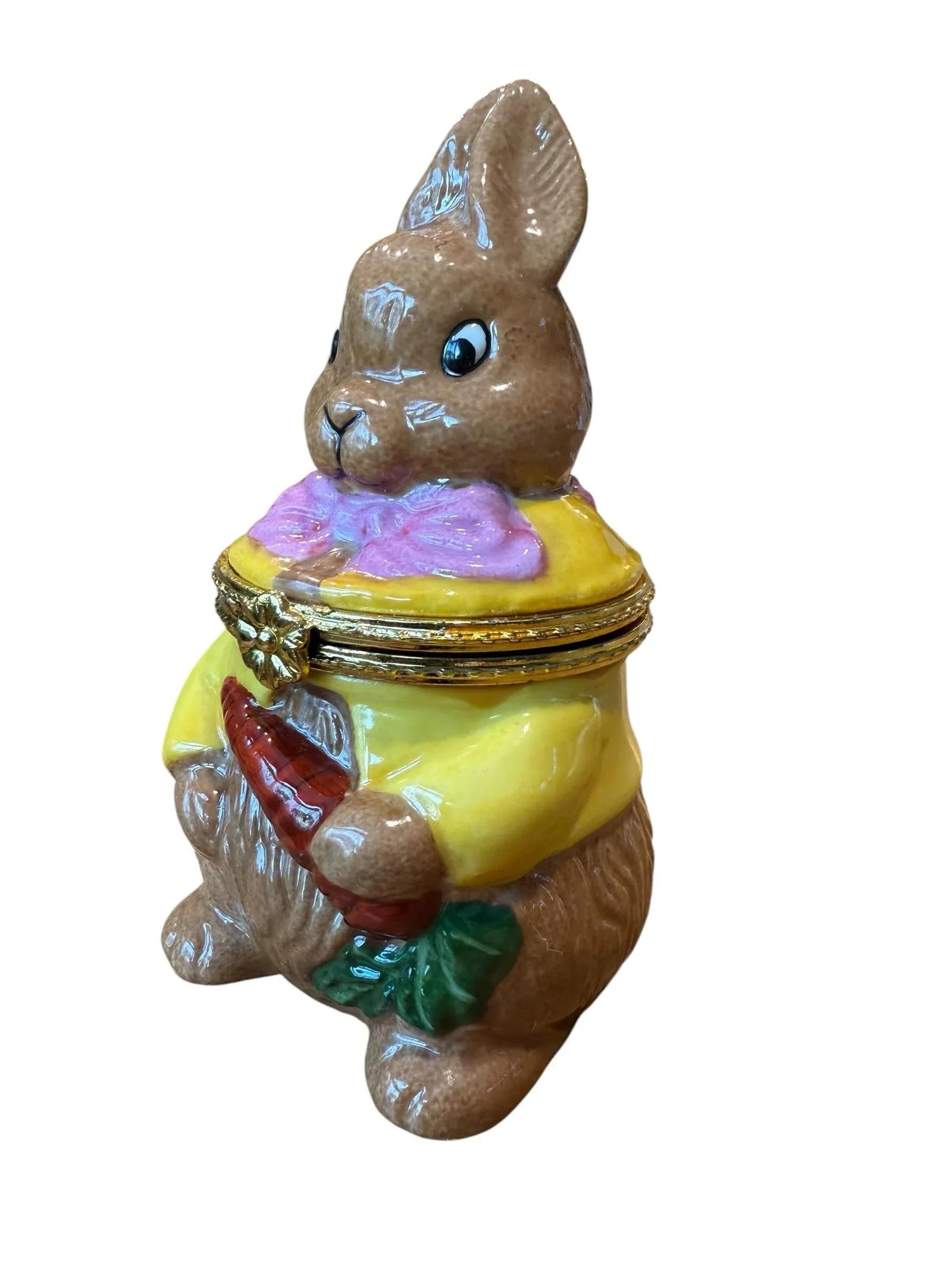 Late 20th Century Limoge Style Easter Bunny Rabbit Jewelry Trinket Box - 8