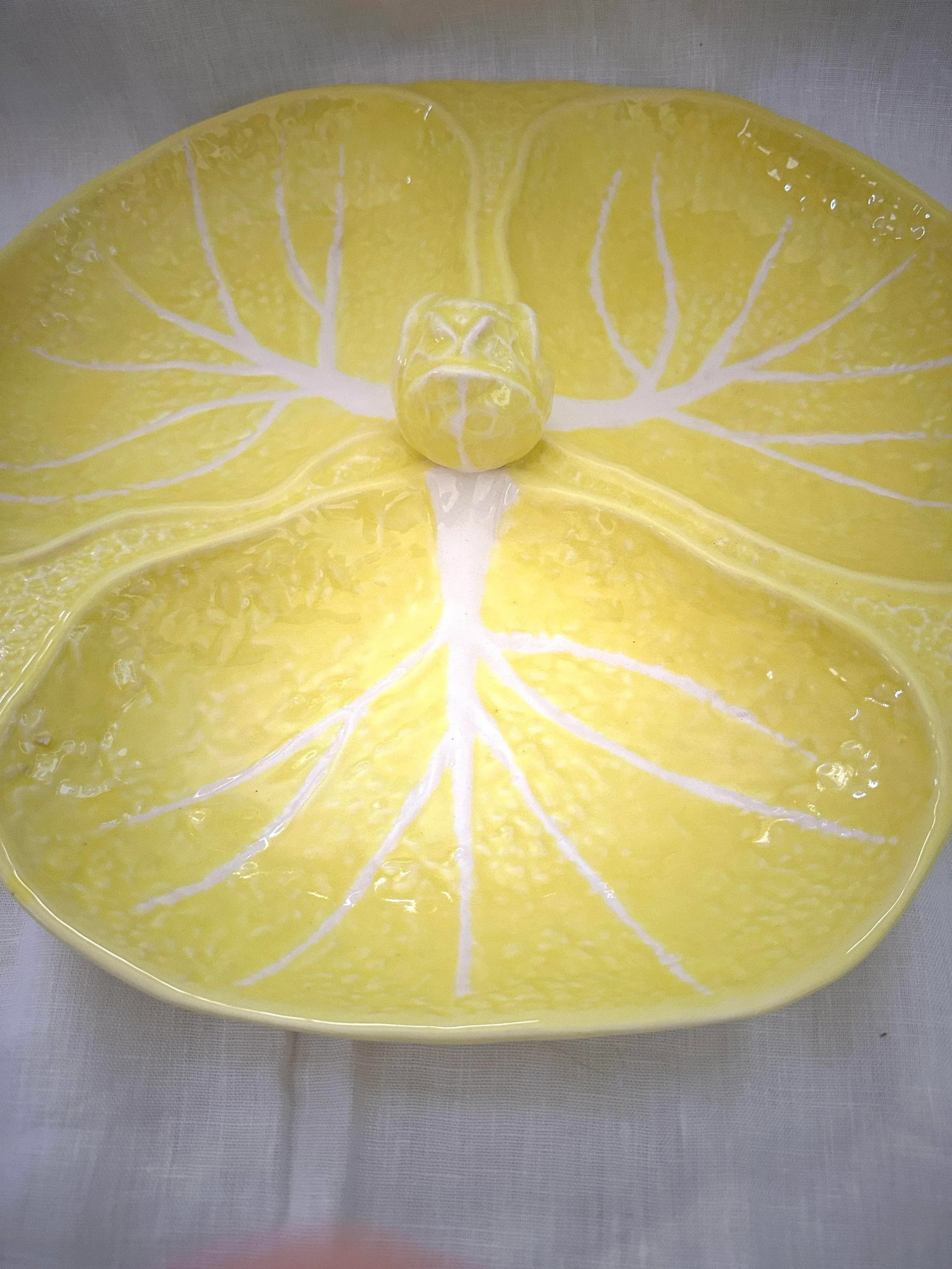 Vintage Secla Portugal Yellow Cabbage Leaf 3-Part Relish Dish - 2