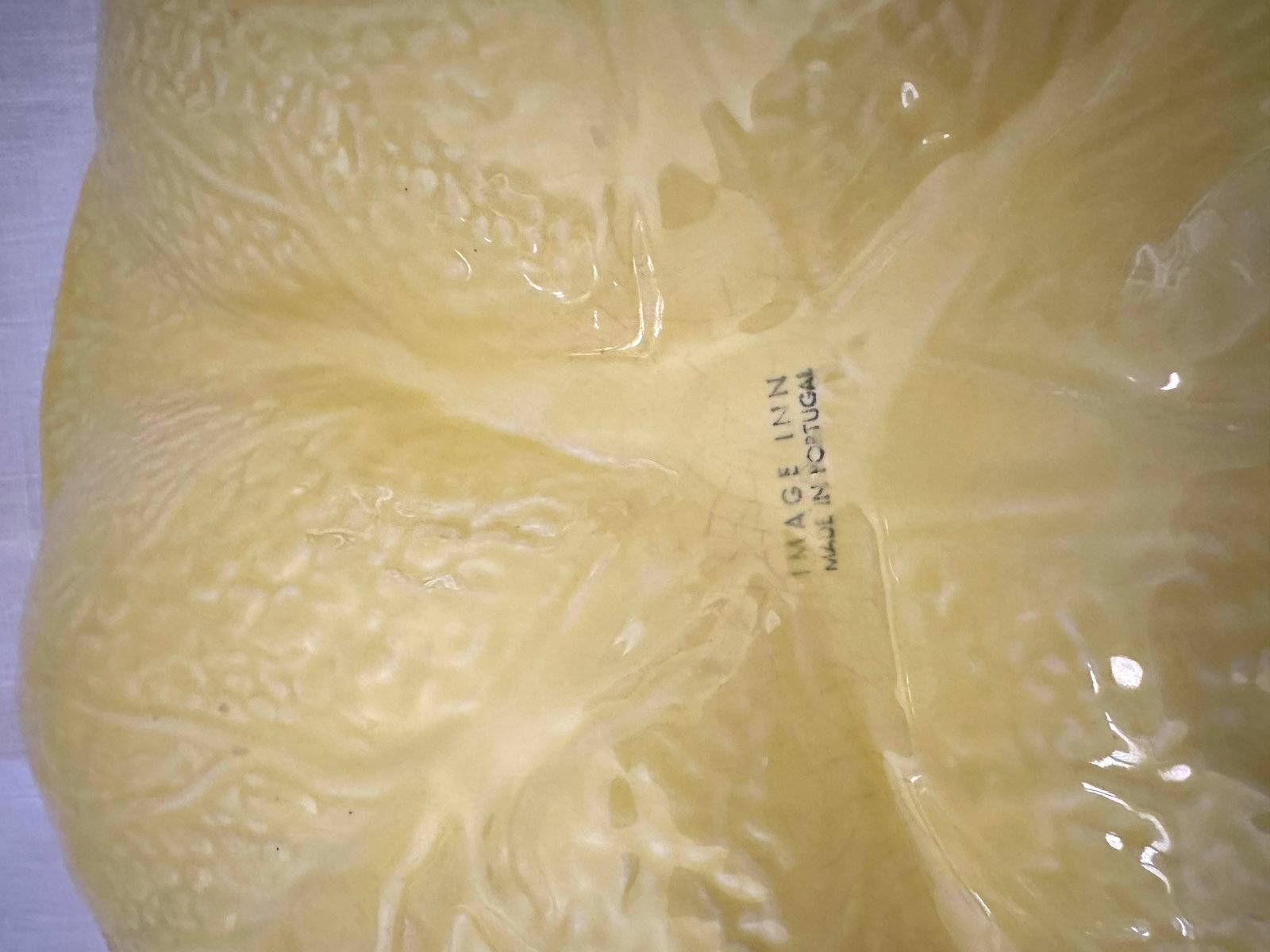 Vintage Secla Portugal Yellow Cabbage Leaf 3-Part Relish Dish - 6