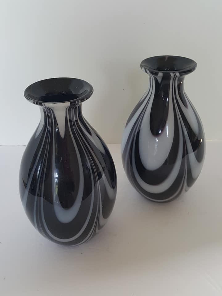 Black and White Murano Blown Glass Vase - a Pair - 3