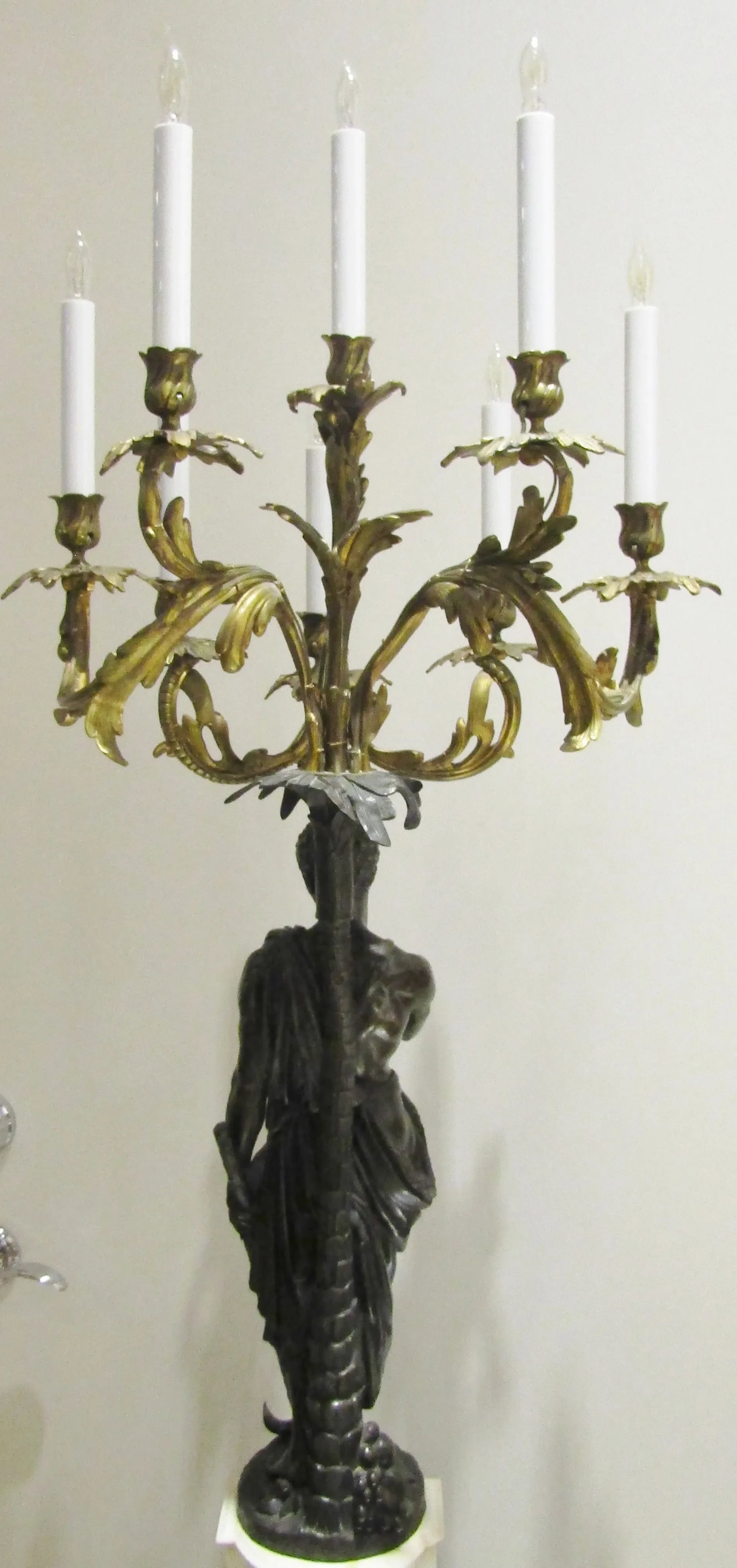 Rare Antique 19th Century French Gilt and Patinated Bronze and Marble Figural Candelabra - 2