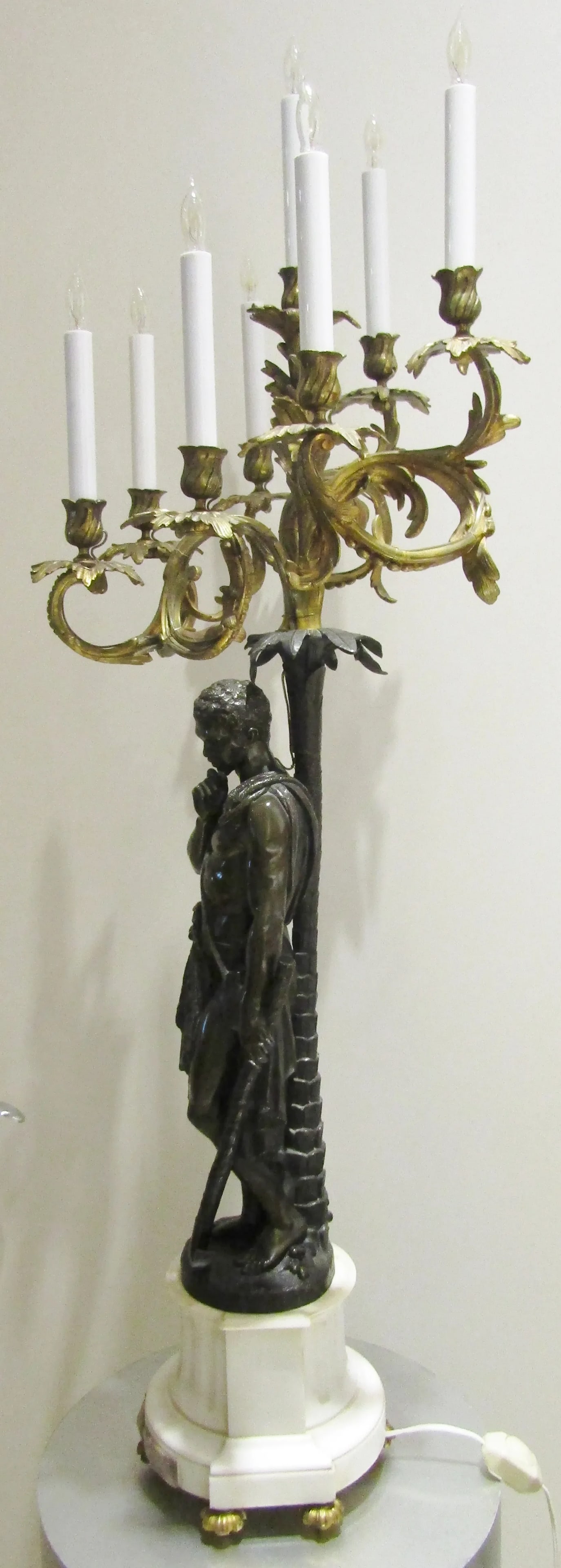 Rare Antique 19th Century French Gilt and Patinated Bronze and Marble Figural Candelabra - 3