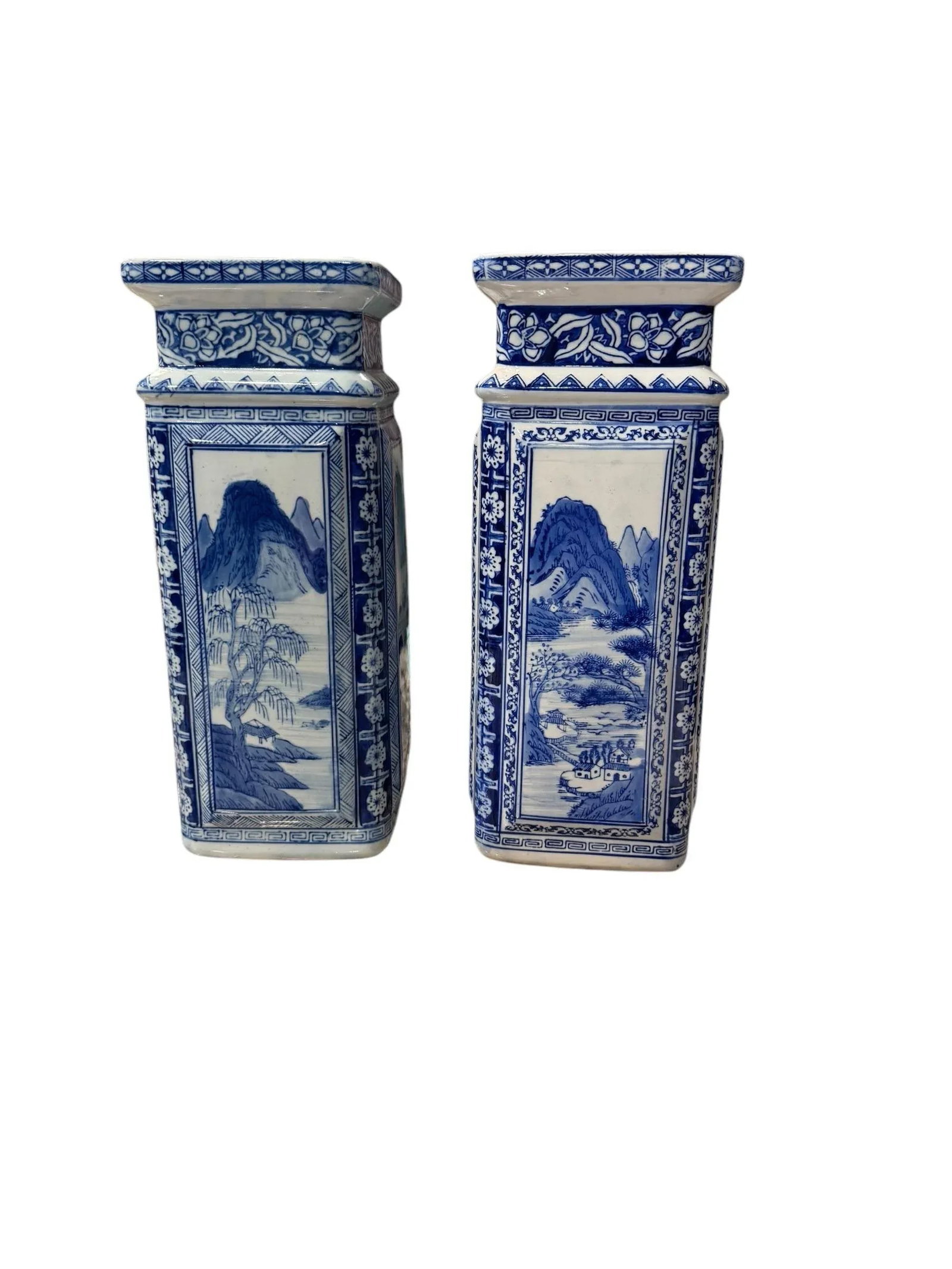 Vintage Chinese Qianlong Style Blue and White Porcelain Vases- a Pair - 11