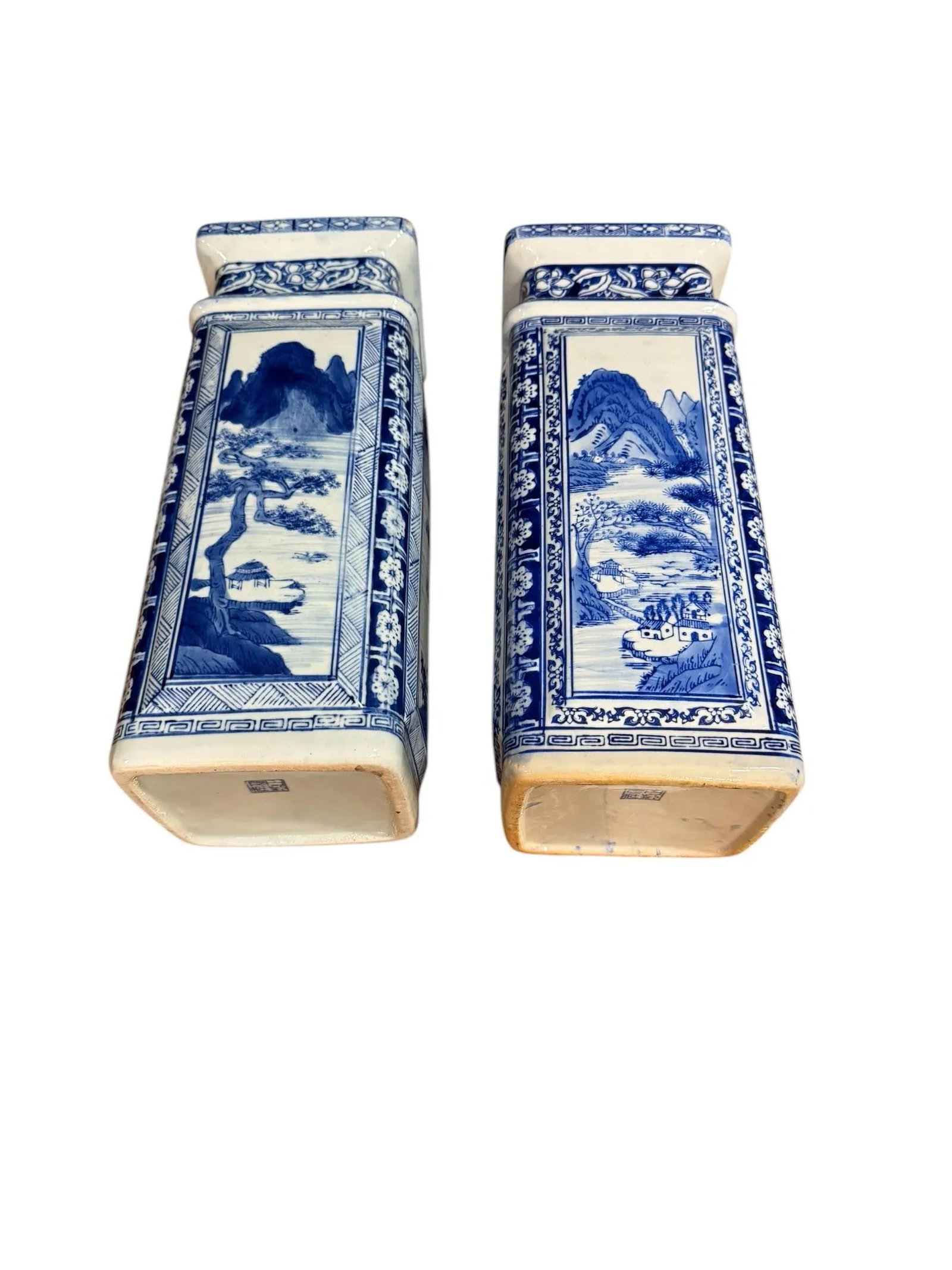 Vintage Chinese Qianlong Style Blue and White Porcelain Vases- a Pair - 12
