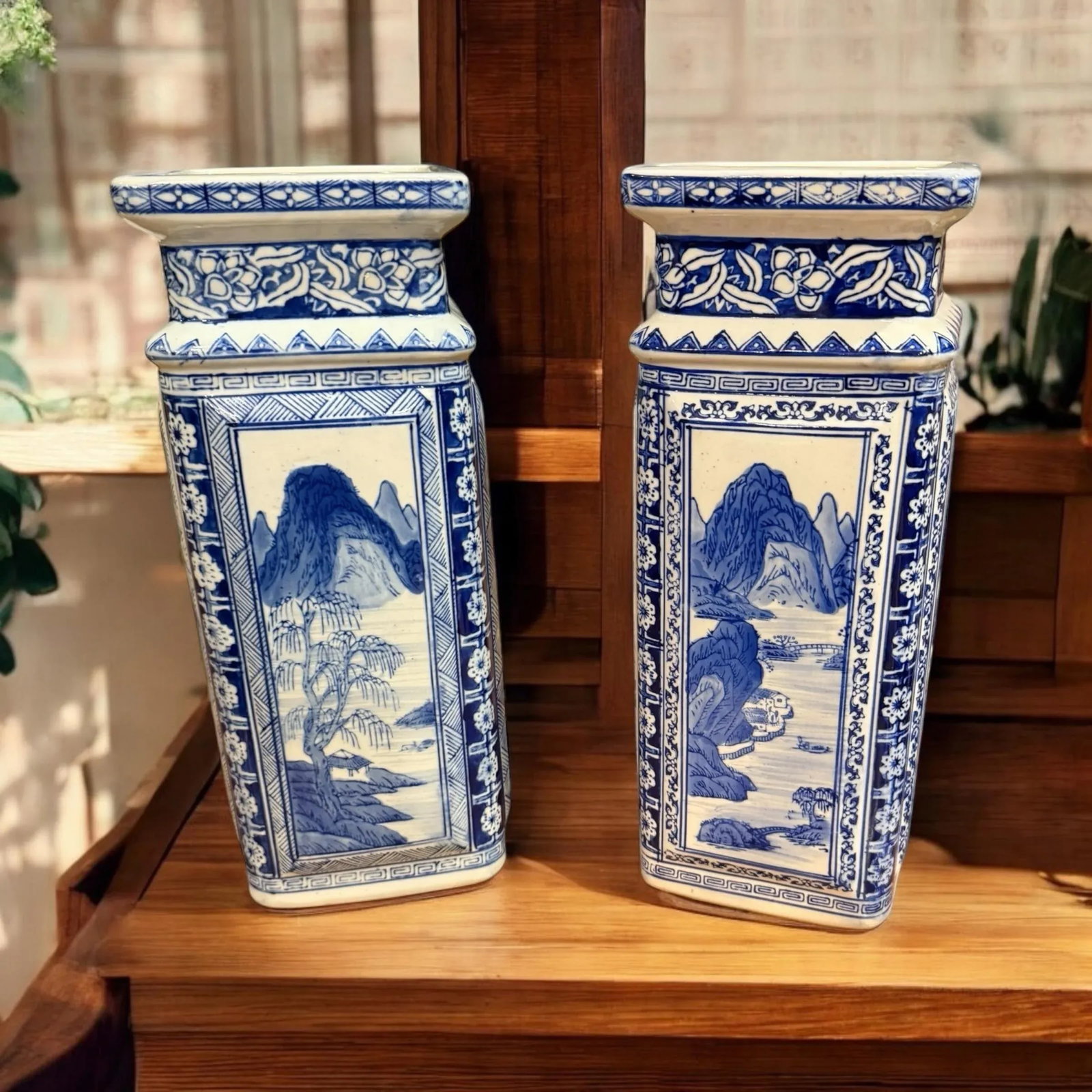 Vintage Chinese Qianlong Style Blue and White Porcelain Vases- a Pair - 4