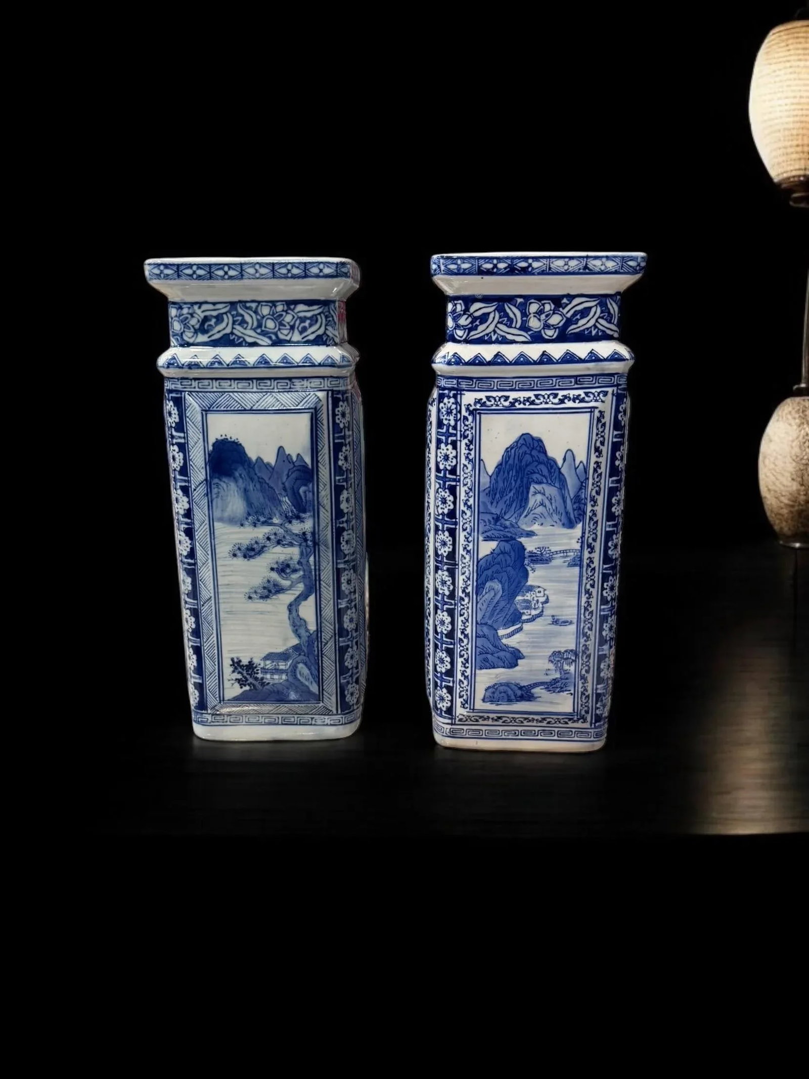Vintage Chinese Qianlong Style Blue and White Porcelain Vases- a Pair - 6