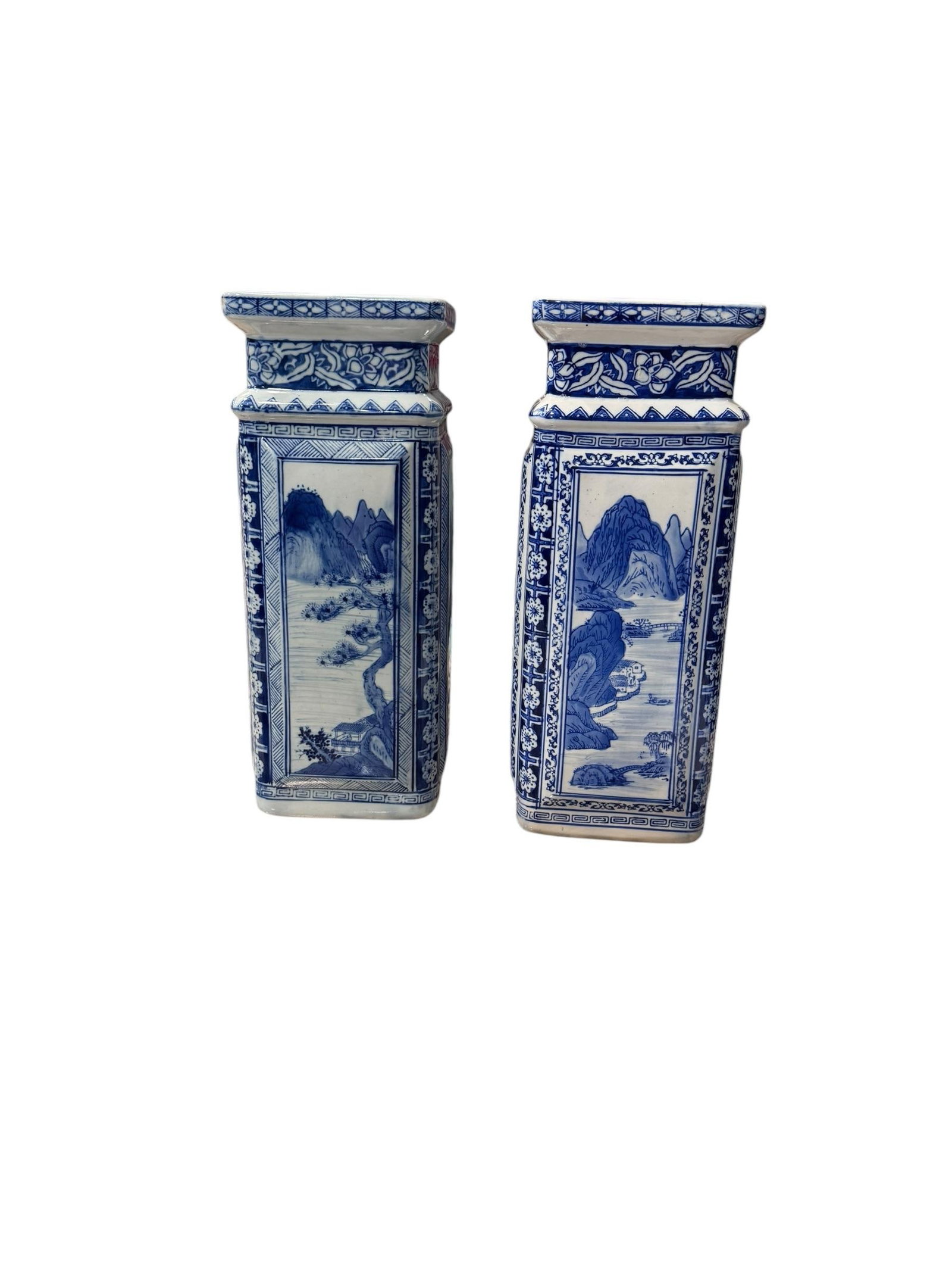 Vintage Chinese Qianlong Style Blue and White Porcelain Vases- a Pair - 7