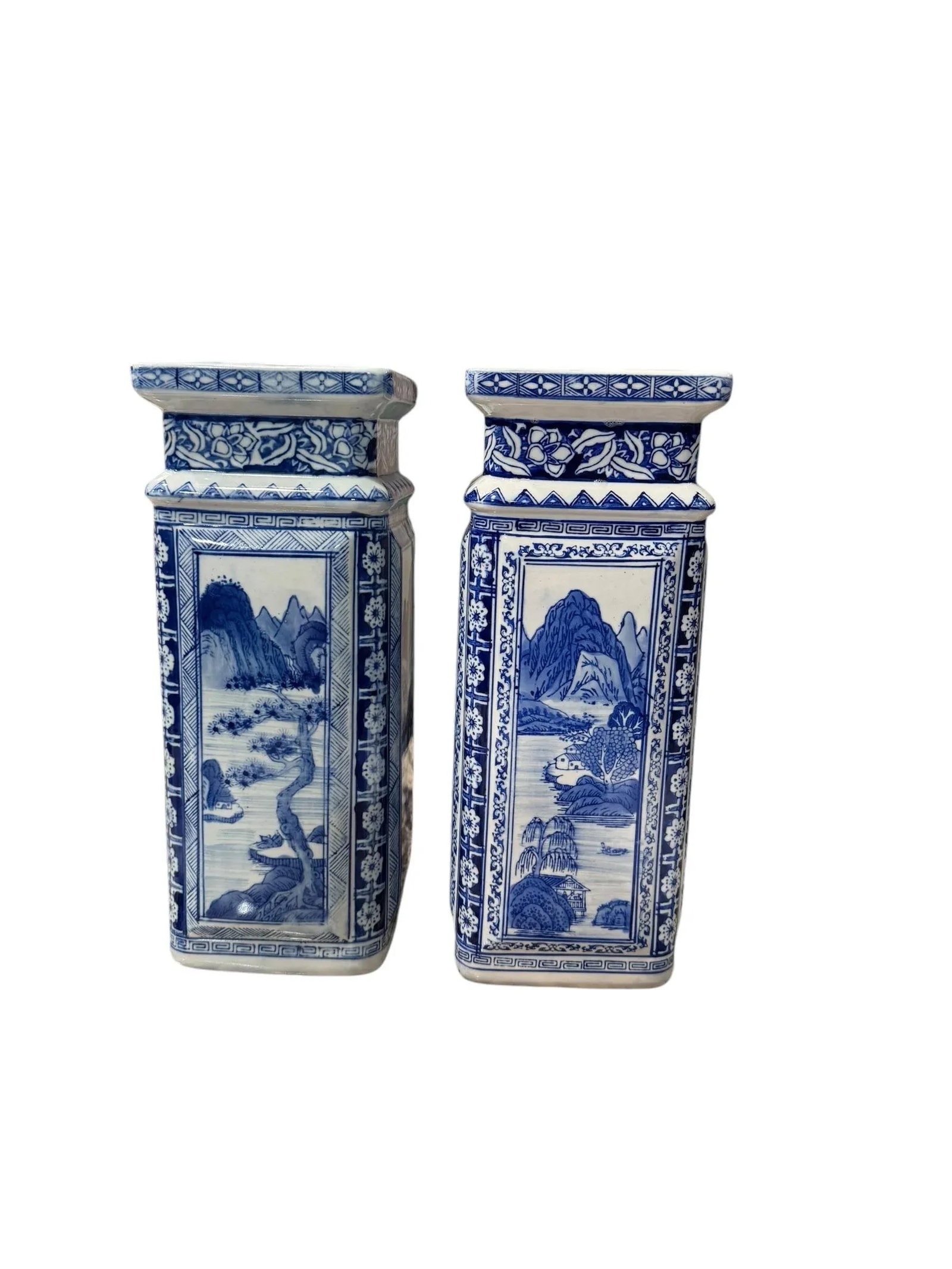 Vintage Chinese Qianlong Style Blue and White Porcelain Vases- a Pair - 9