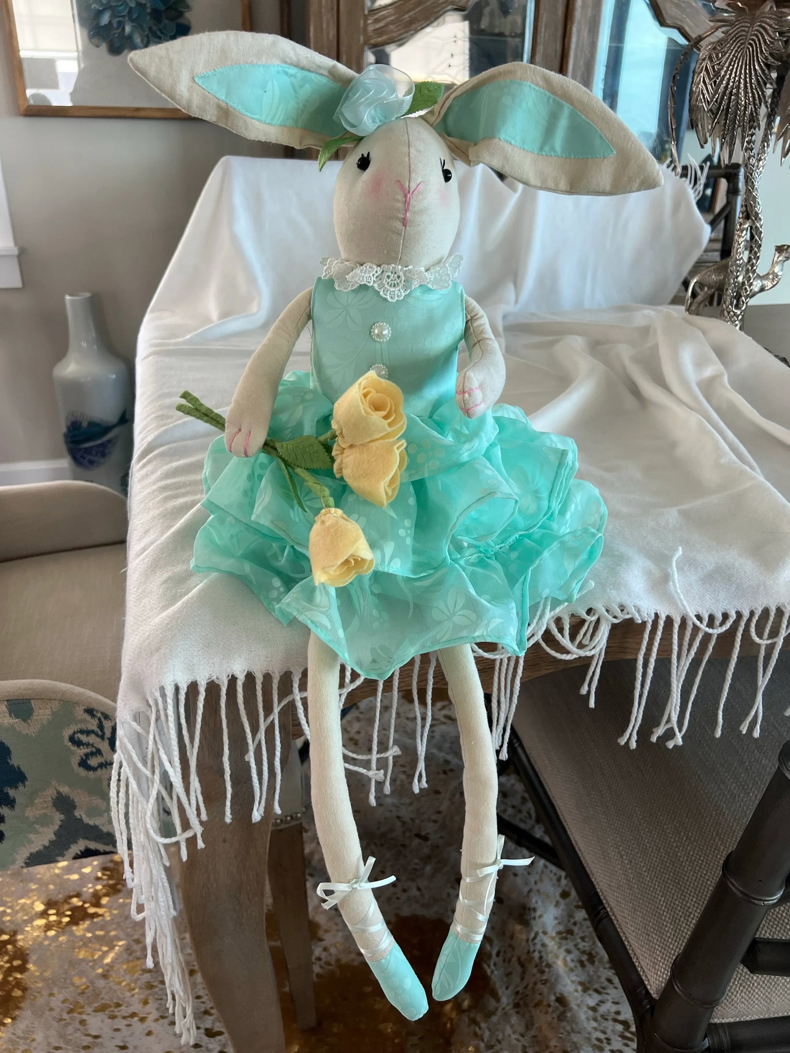 Ballerina Bunny Rabbit Teal Dress Yellow Flowers. 28" - 2