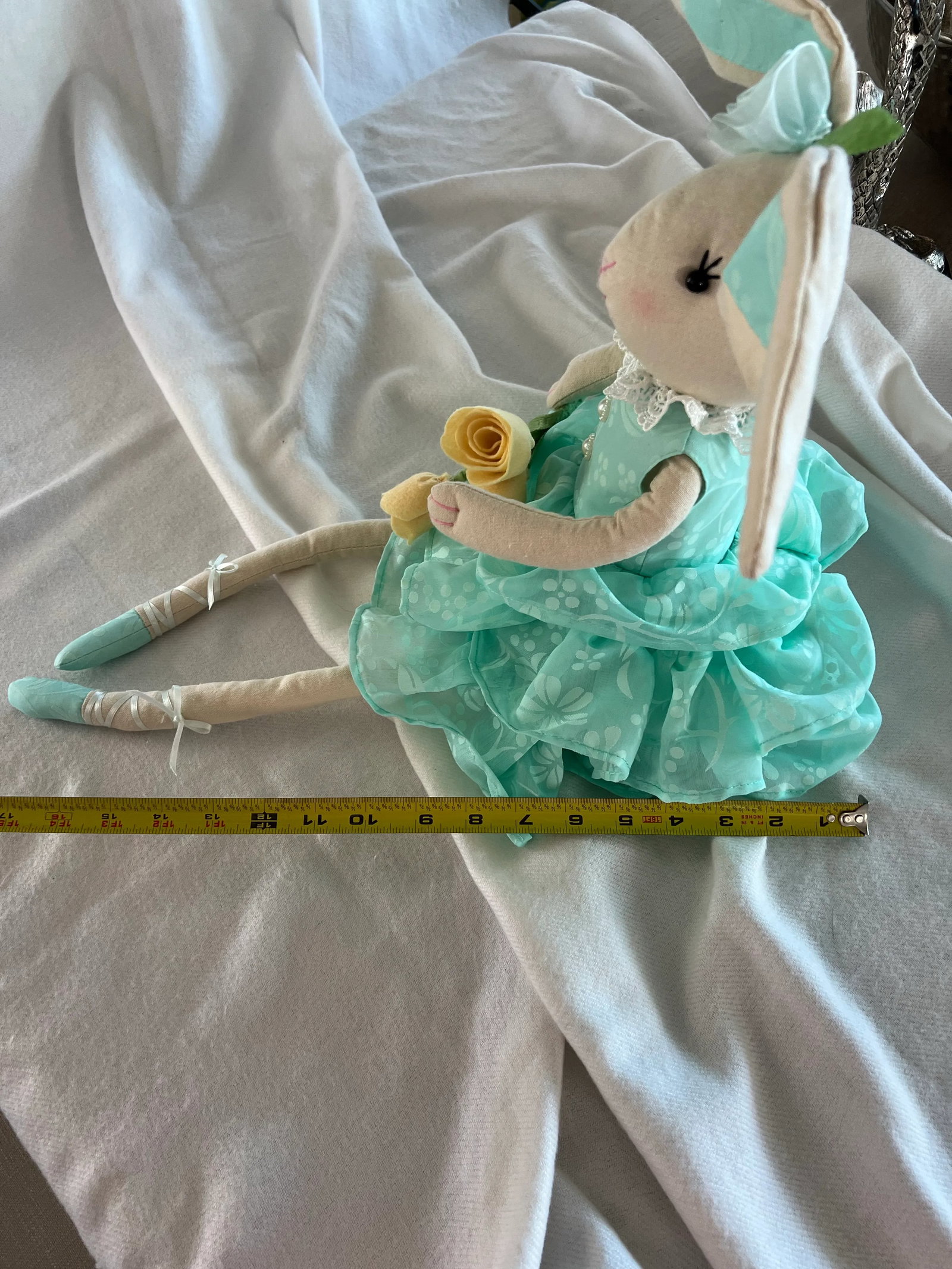 Ballerina Bunny Rabbit Teal Dress Yellow Flowers. 28" - 3