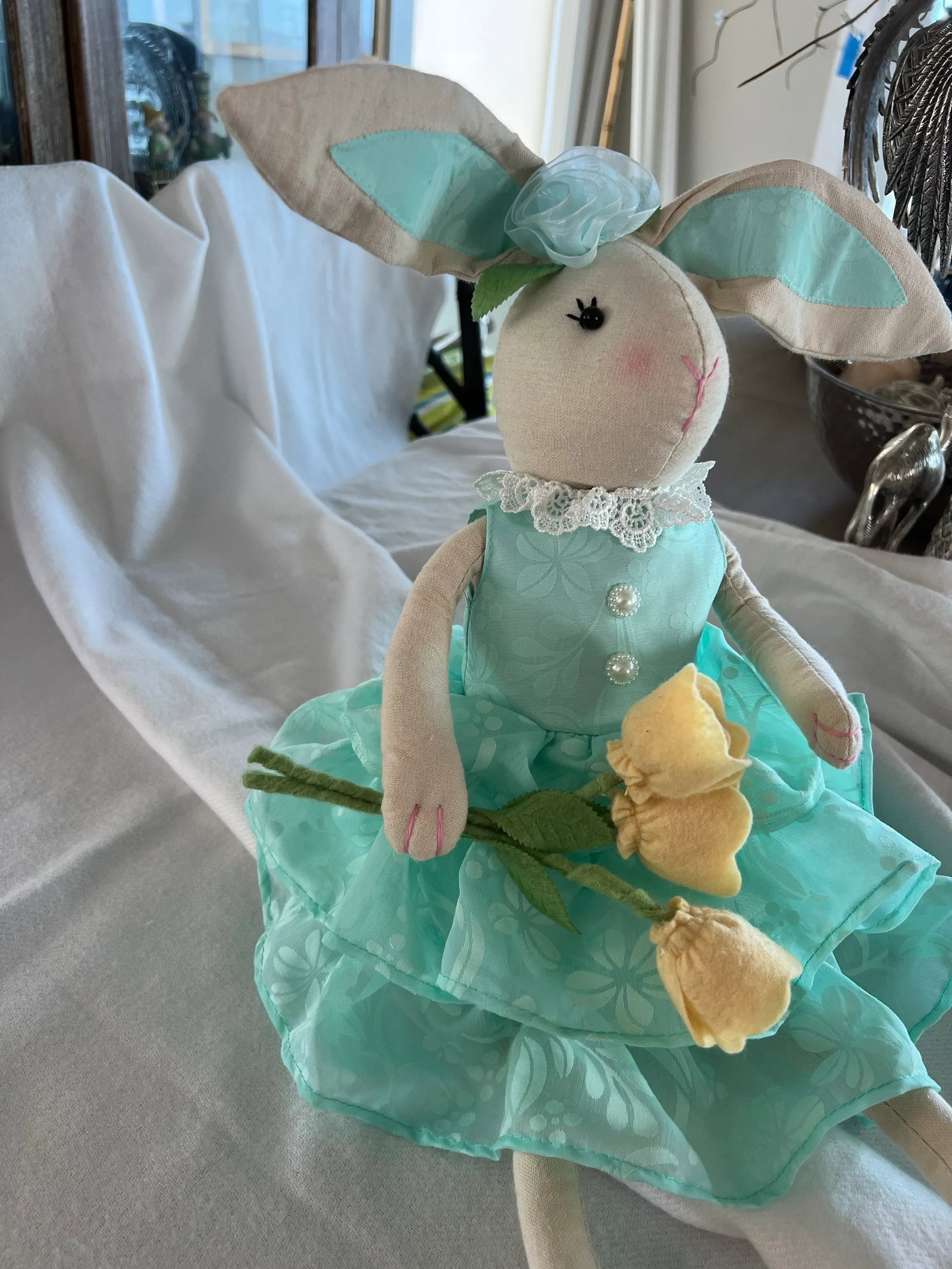 Ballerina Bunny Rabbit Teal Dress Yellow Flowers. 28" - 5