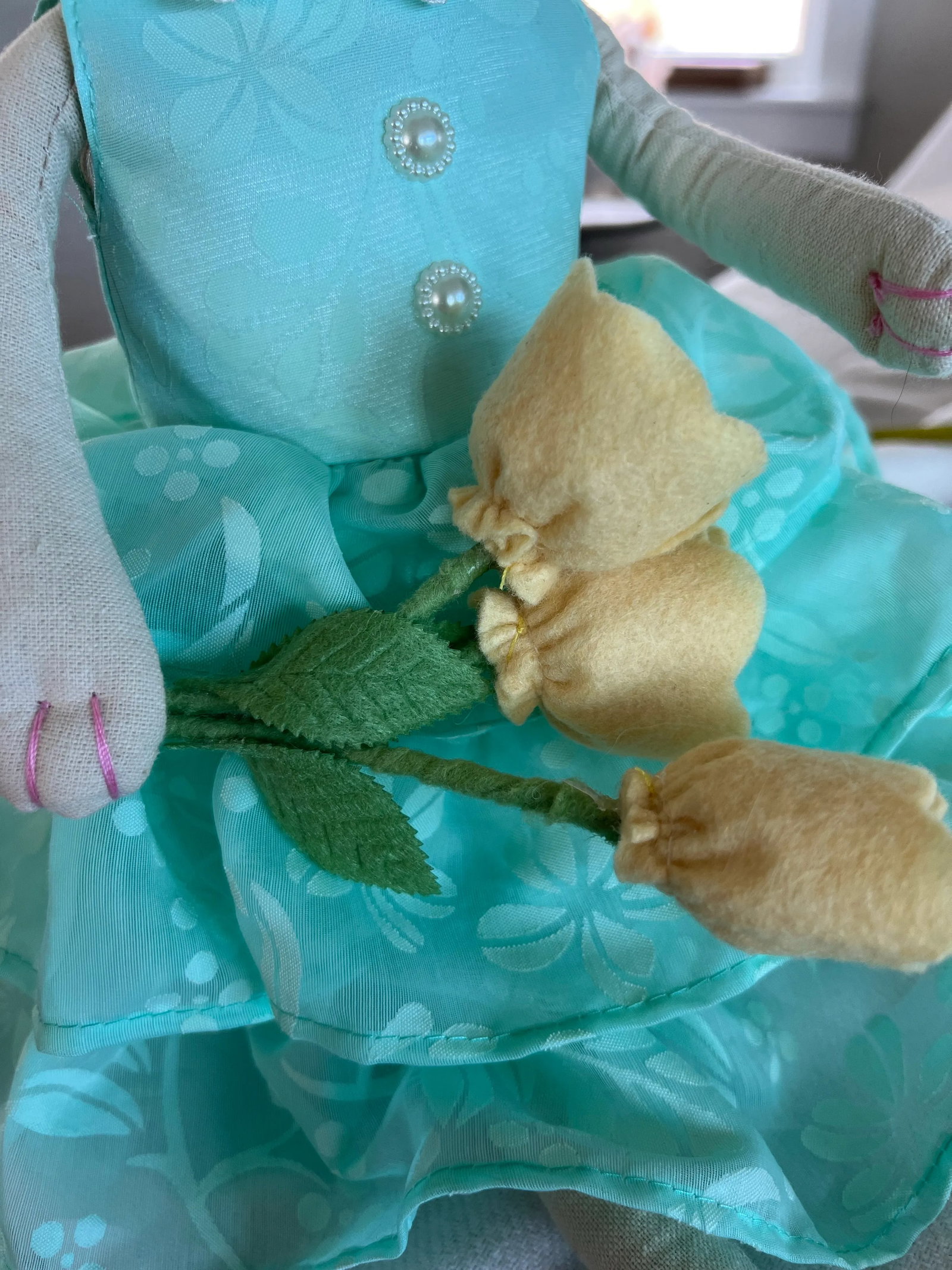 Ballerina Bunny Rabbit Teal Dress Yellow Flowers. 28" - 8