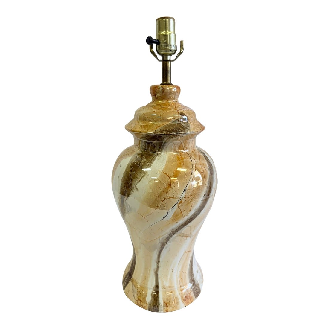 Vintage Chinoiserie Asian Style Ginger Jar Table Lamp in Luster Glaze: Illuminate your space with the timeless elegance of our Classic Mid-Century Asian Style Ginger Jar Table Lamp. This stunning piece features a rich luster glaze, showcasing beautiful shades of cream,