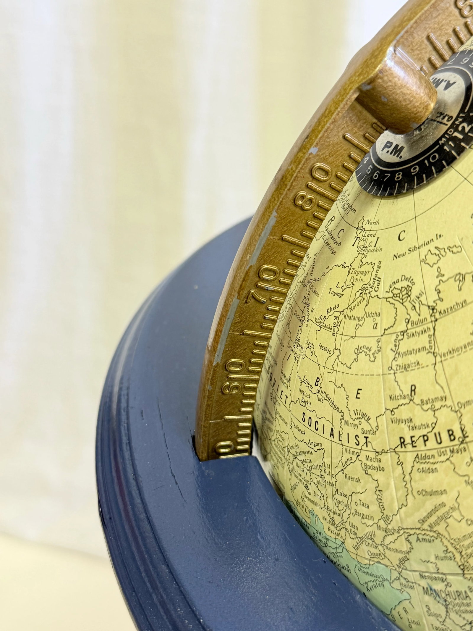 Vintage George F Cram's Imperial World Globe on Ink Blue Faux Bamboo Stand With Parcel Gilt Accents - 10
