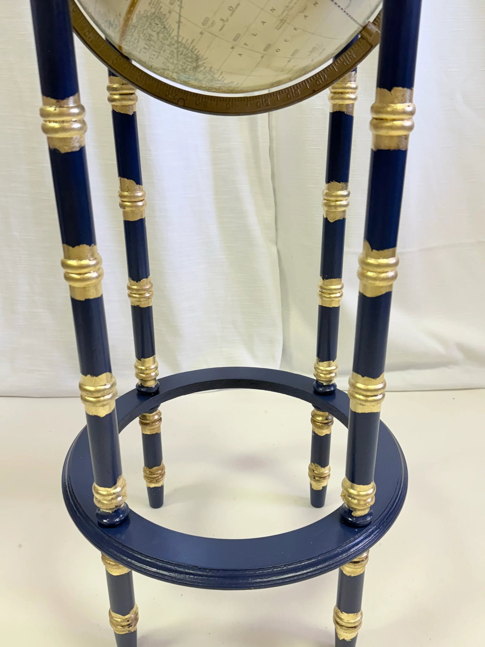 Vintage George F Cram's Imperial World Globe on Ink Blue Faux Bamboo Stand With Parcel Gilt Accents - 8