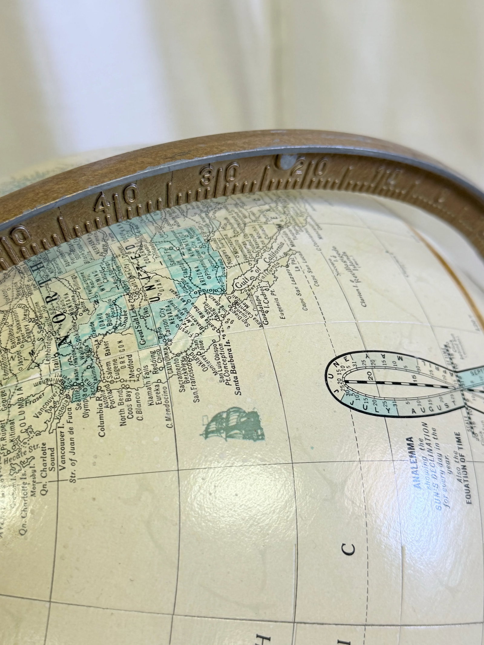 Vintage George F Cram's Imperial World Globe on Ink Blue Faux Bamboo Stand With Parcel Gilt Accents - 9