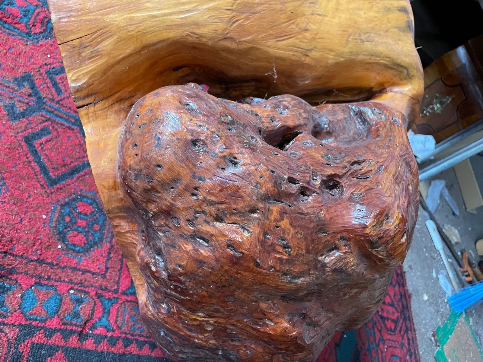 Abstract Free Form Burled Wood Sculpture Plant Stand Modern - 10