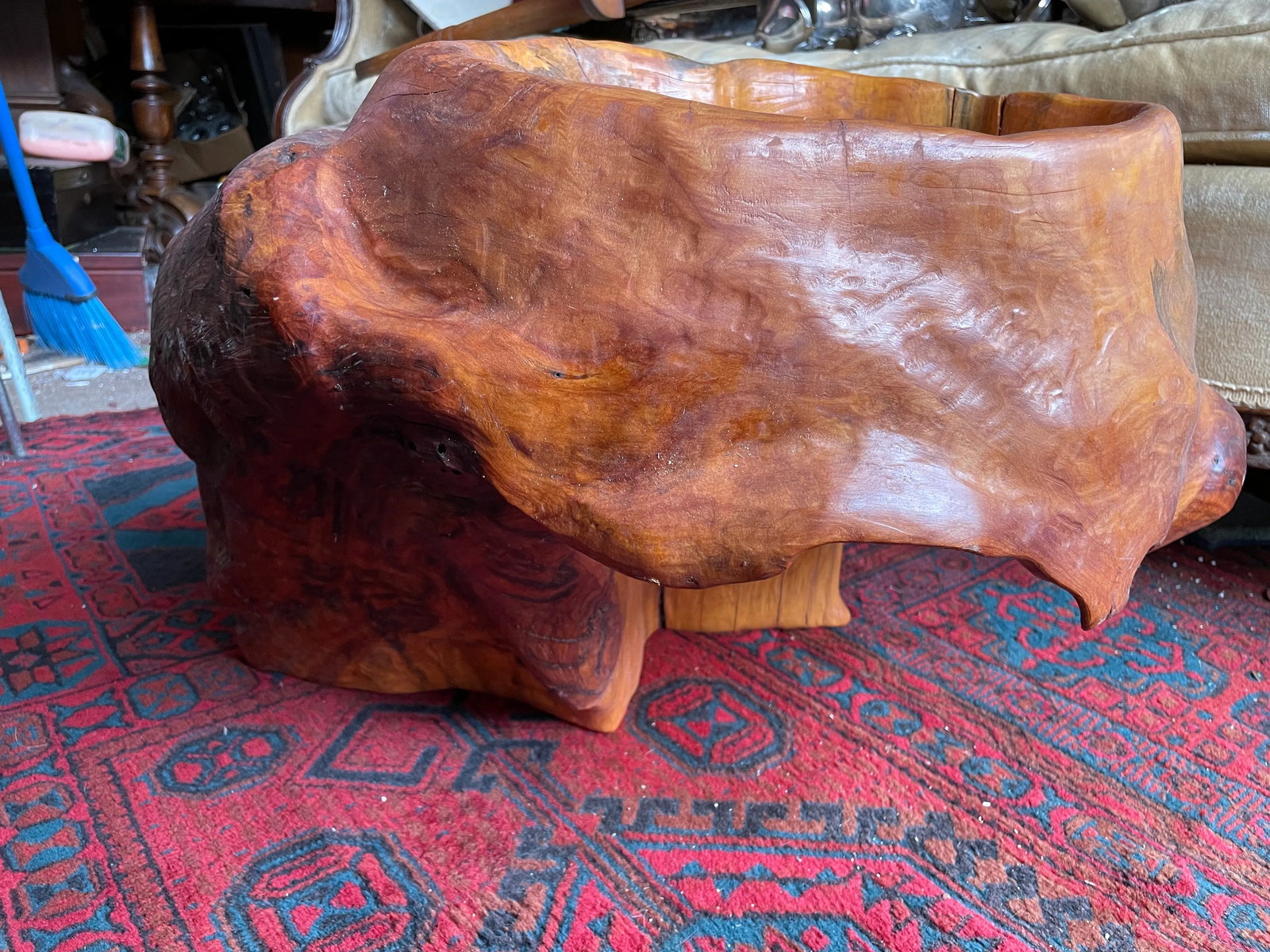 Abstract Free Form Burled Wood Sculpture Plant Stand Modern - 11