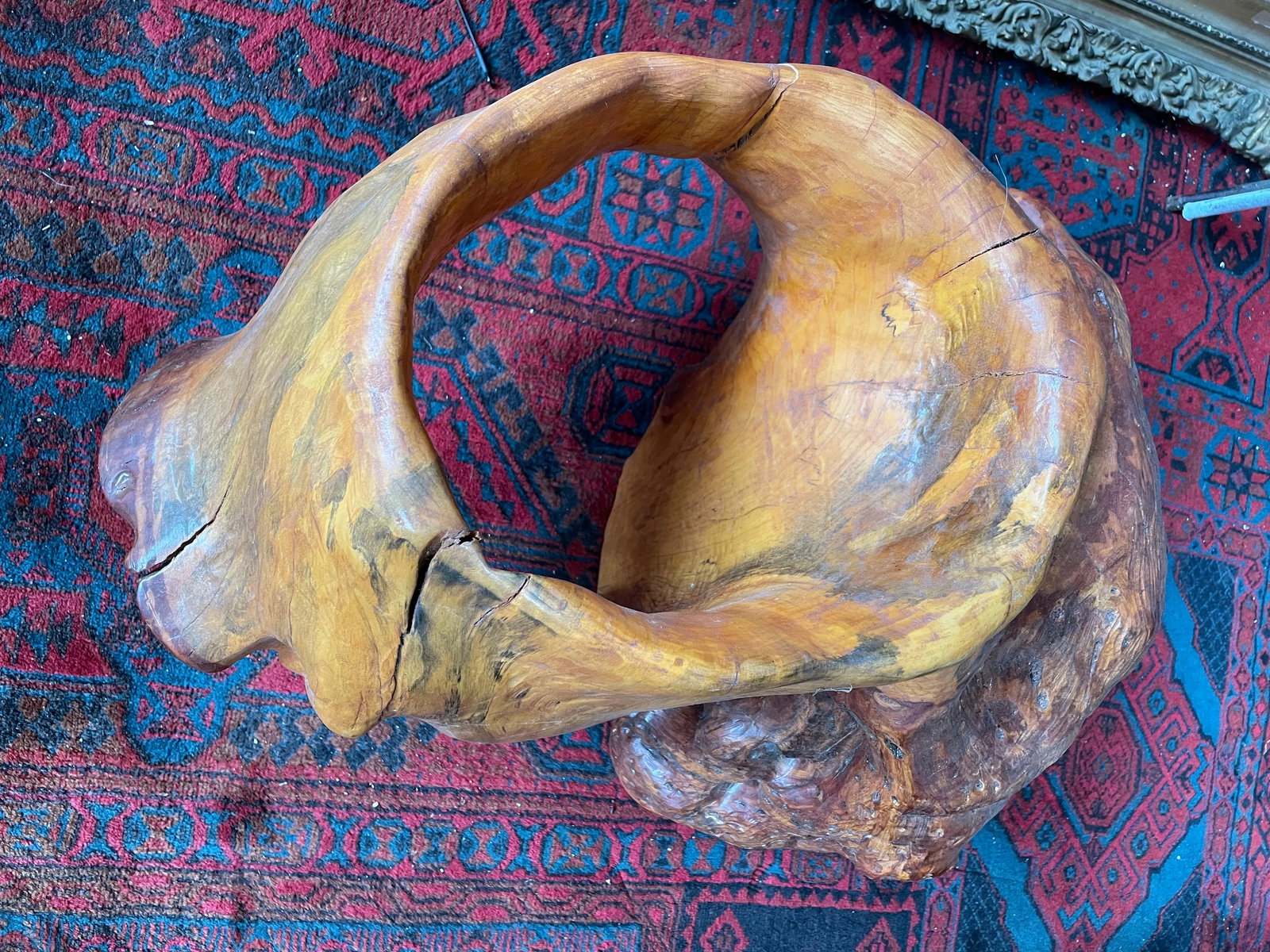 Abstract Free Form Burled Wood Sculpture Plant Stand Modern - 4