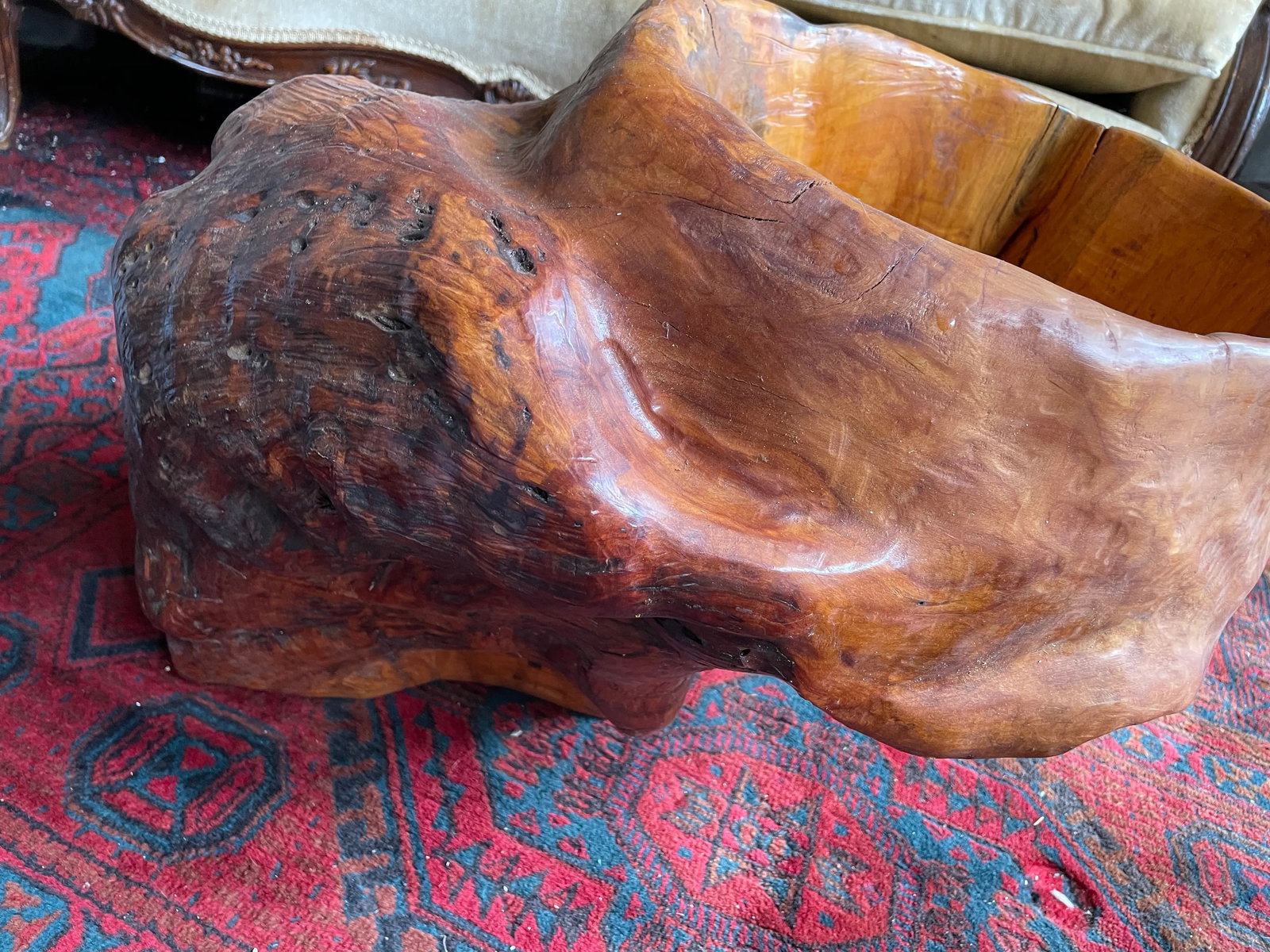 Abstract Free Form Burled Wood Sculpture Plant Stand Modern - 5