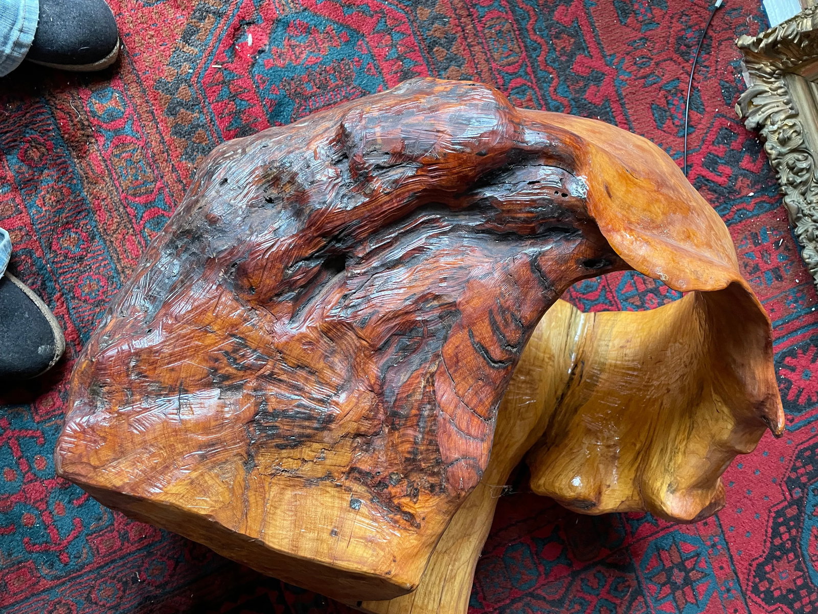 Abstract Free Form Burled Wood Sculpture Plant Stand Modern - 6