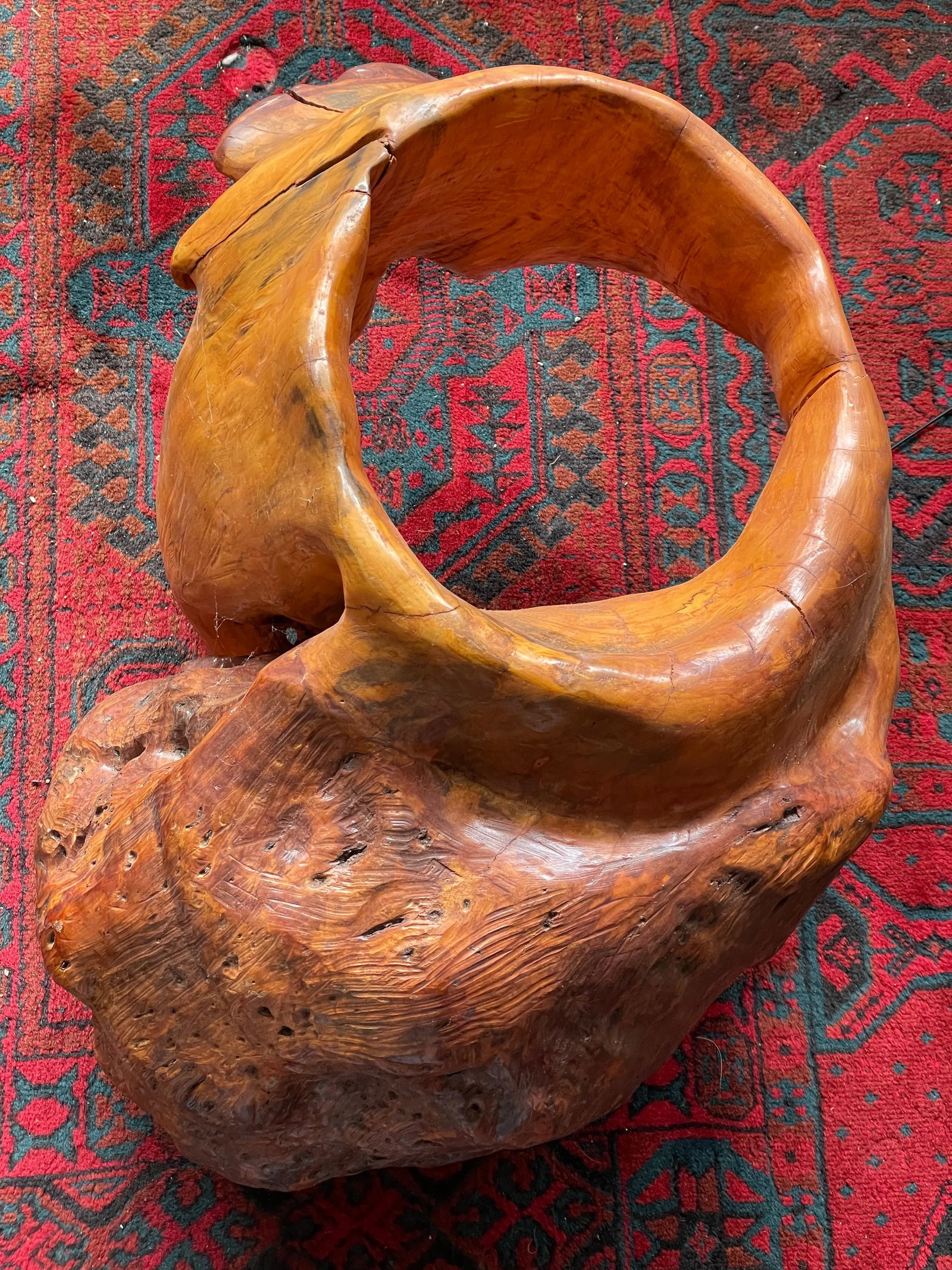 Abstract Free Form Burled Wood Sculpture Plant Stand Modern - 7