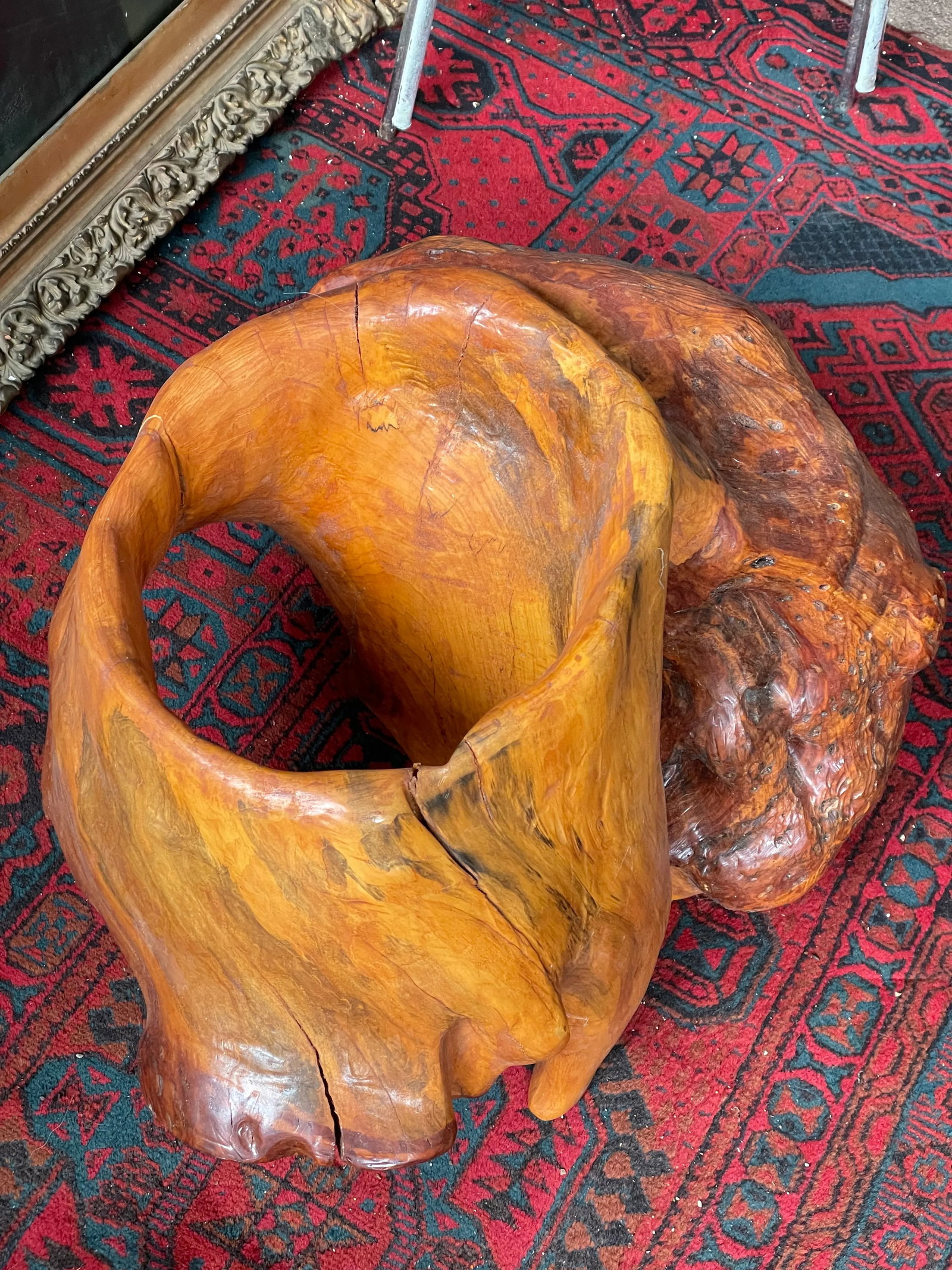 Abstract Free Form Burled Wood Sculpture Plant Stand Modern - 8