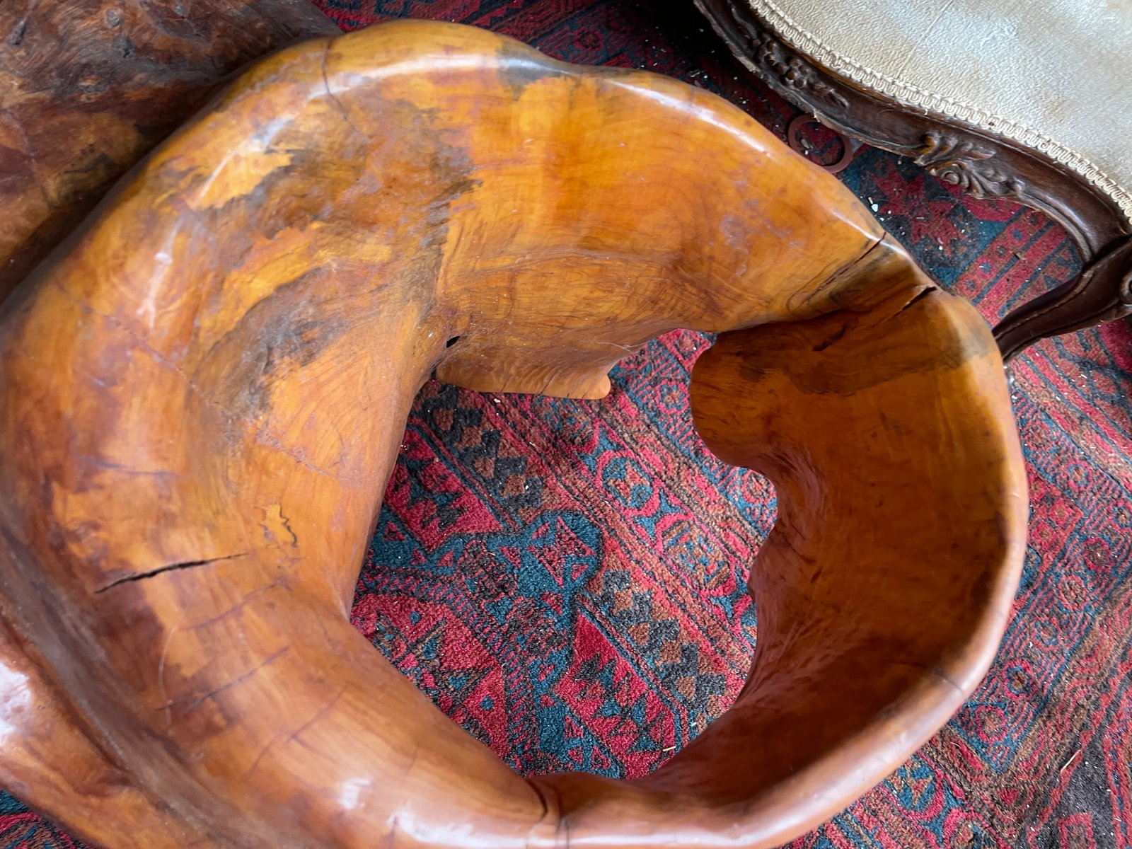 Abstract Free Form Burled Wood Sculpture Plant Stand Modern - 9