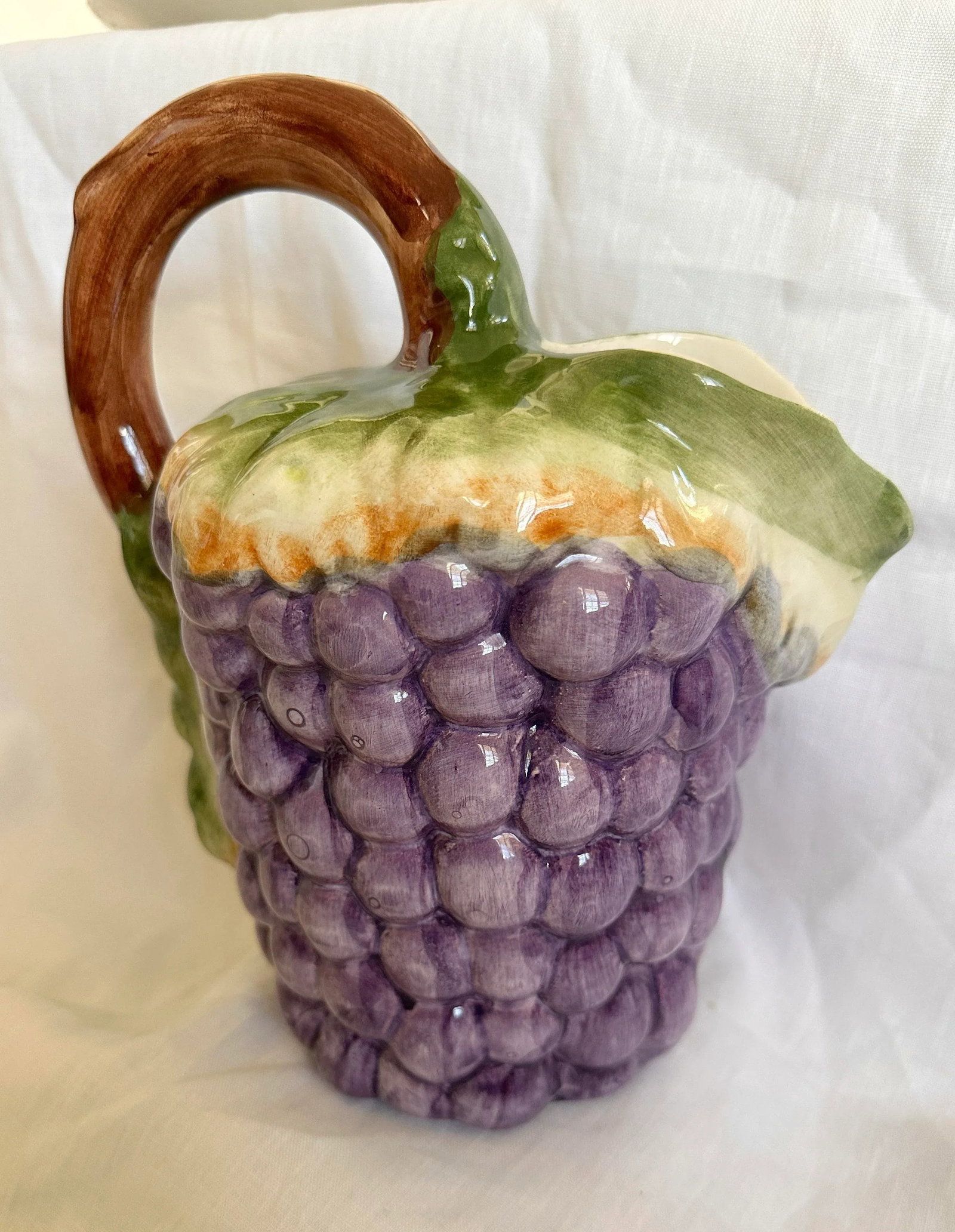 Vintage Portugese Grape Motif Majolica Pitcher - 3