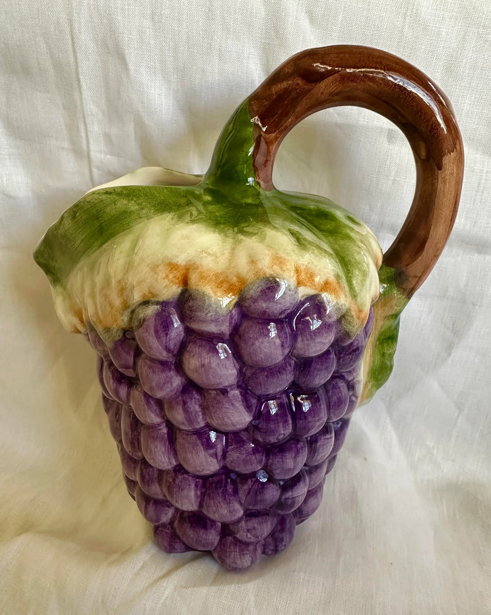 Vintage Portugese Grape Motif Majolica Pitcher - 4