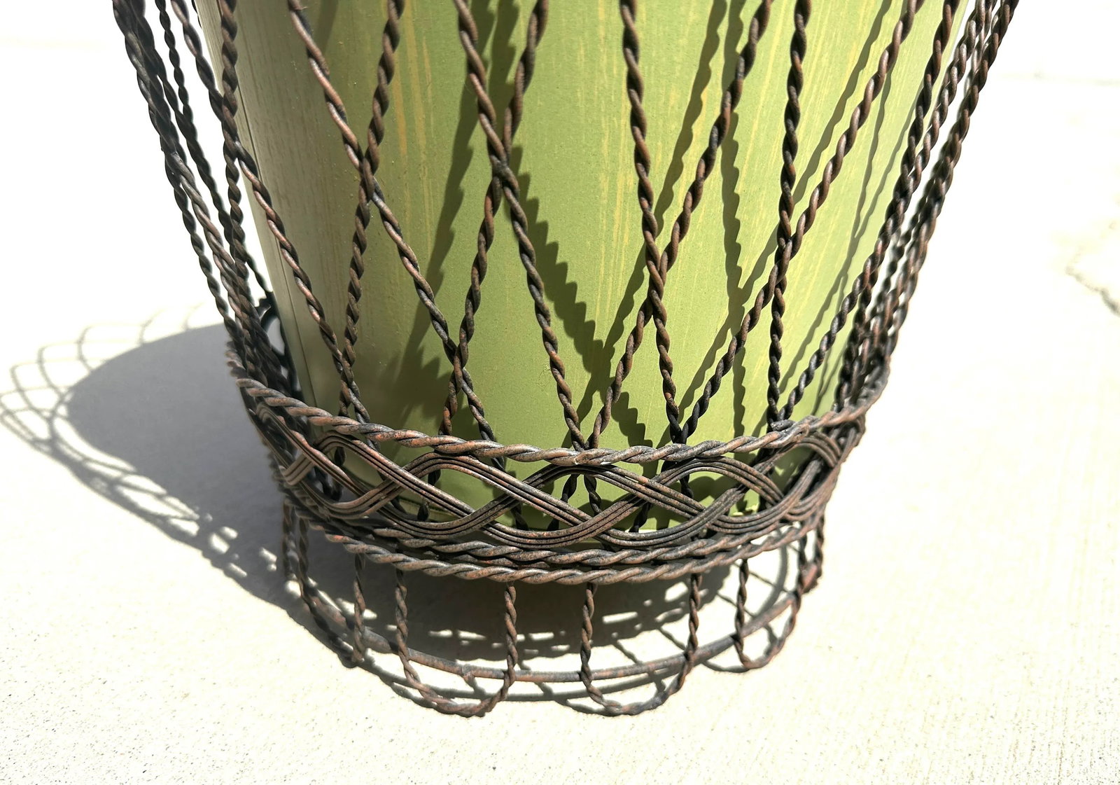 Vintage Wire Basket W/Green Planter Pot Liner - 4