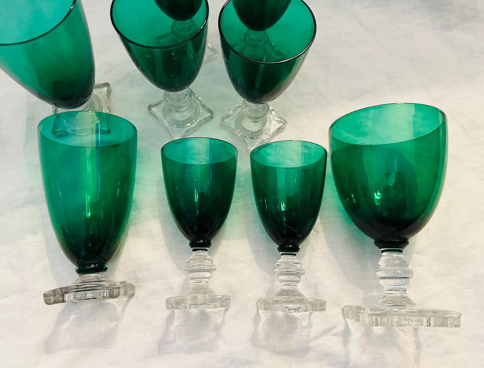 Seneca Handblown Crystal "903 Green" Glassware Set of 9 - 3