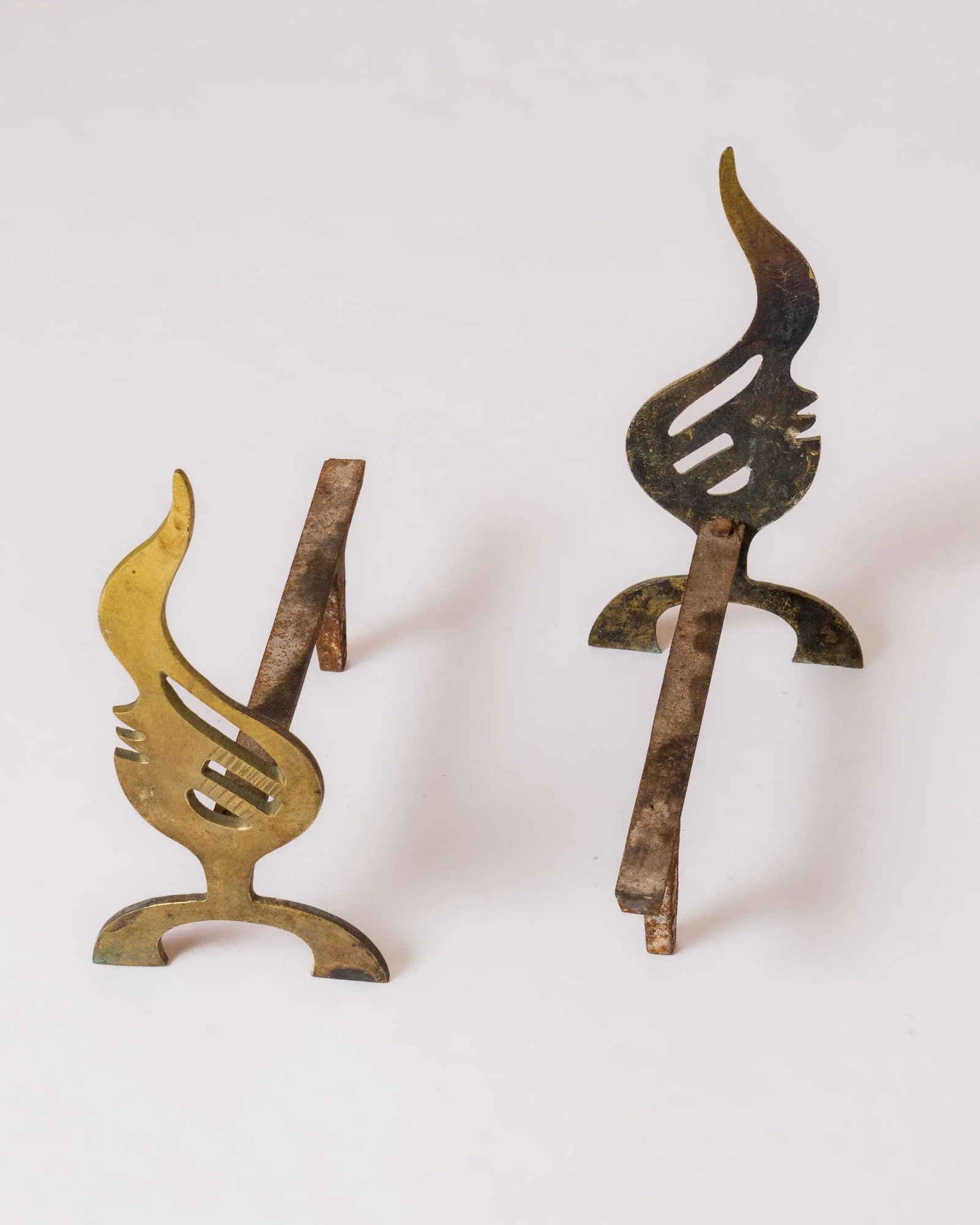 Pair of French 1970s Flame-Shaped Solid Bronze Andirons - 3