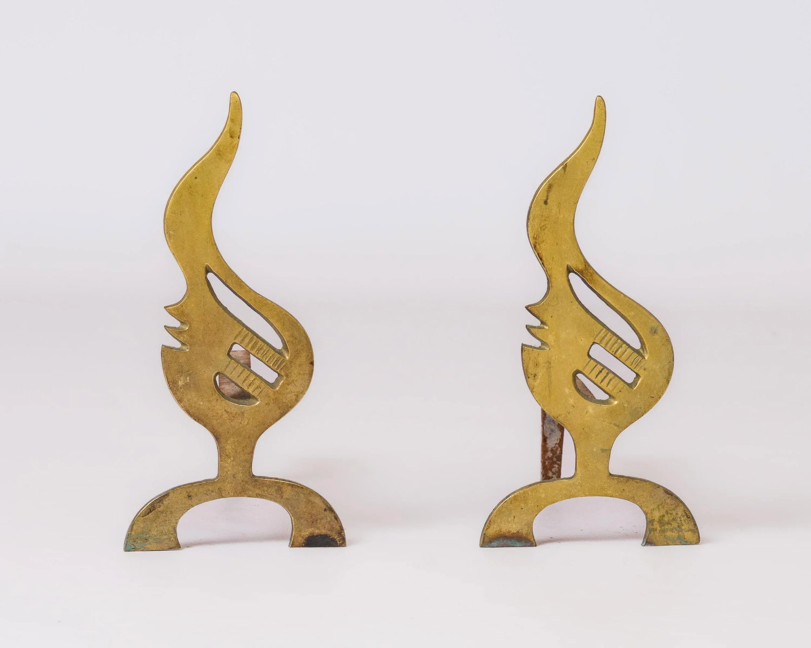 Pair of French 1970s Flame-Shaped Solid Bronze Andirons - 4